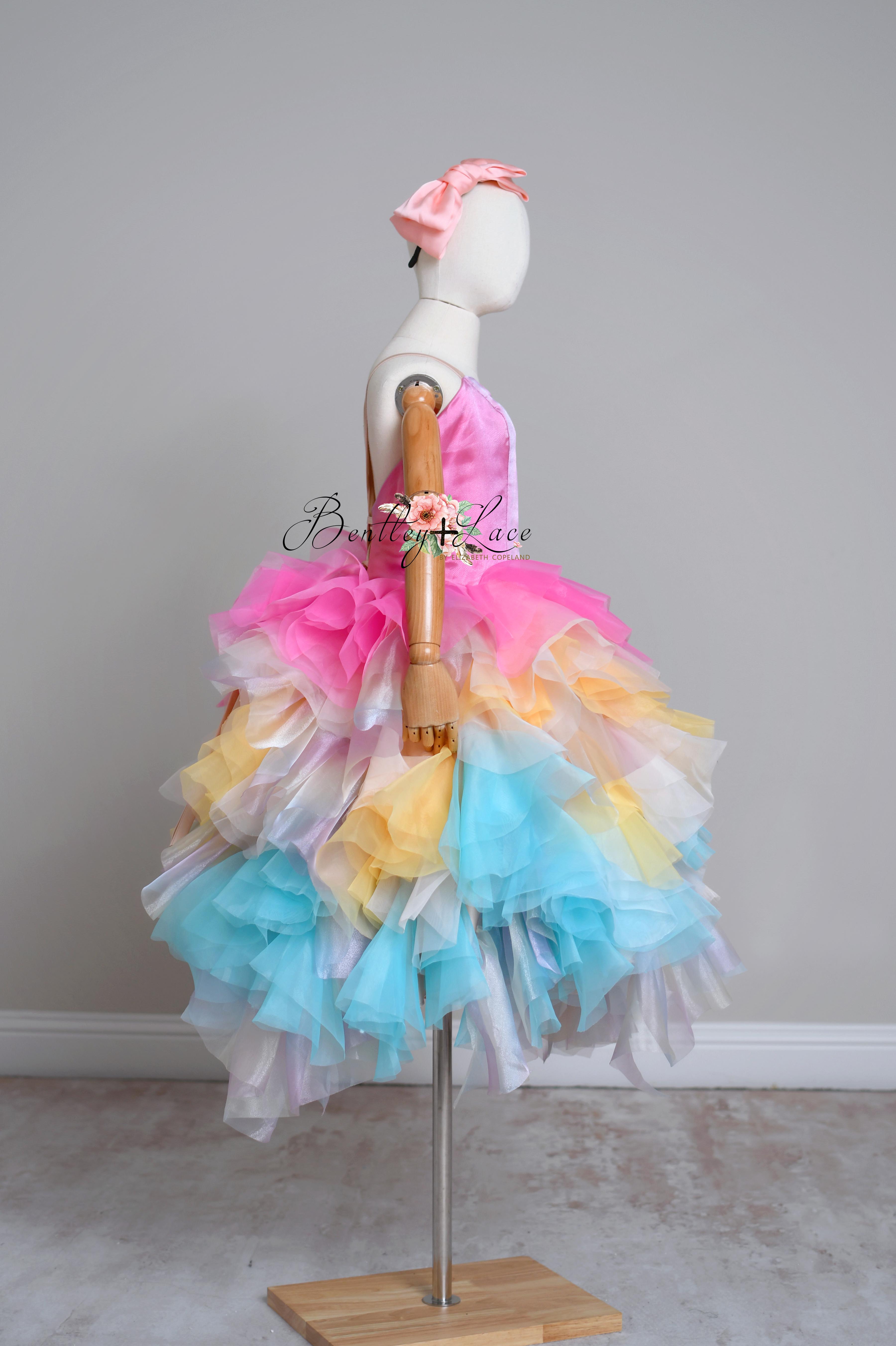 Vibrant Teen Fashion: Tailored Rainbow Gown Inspiration