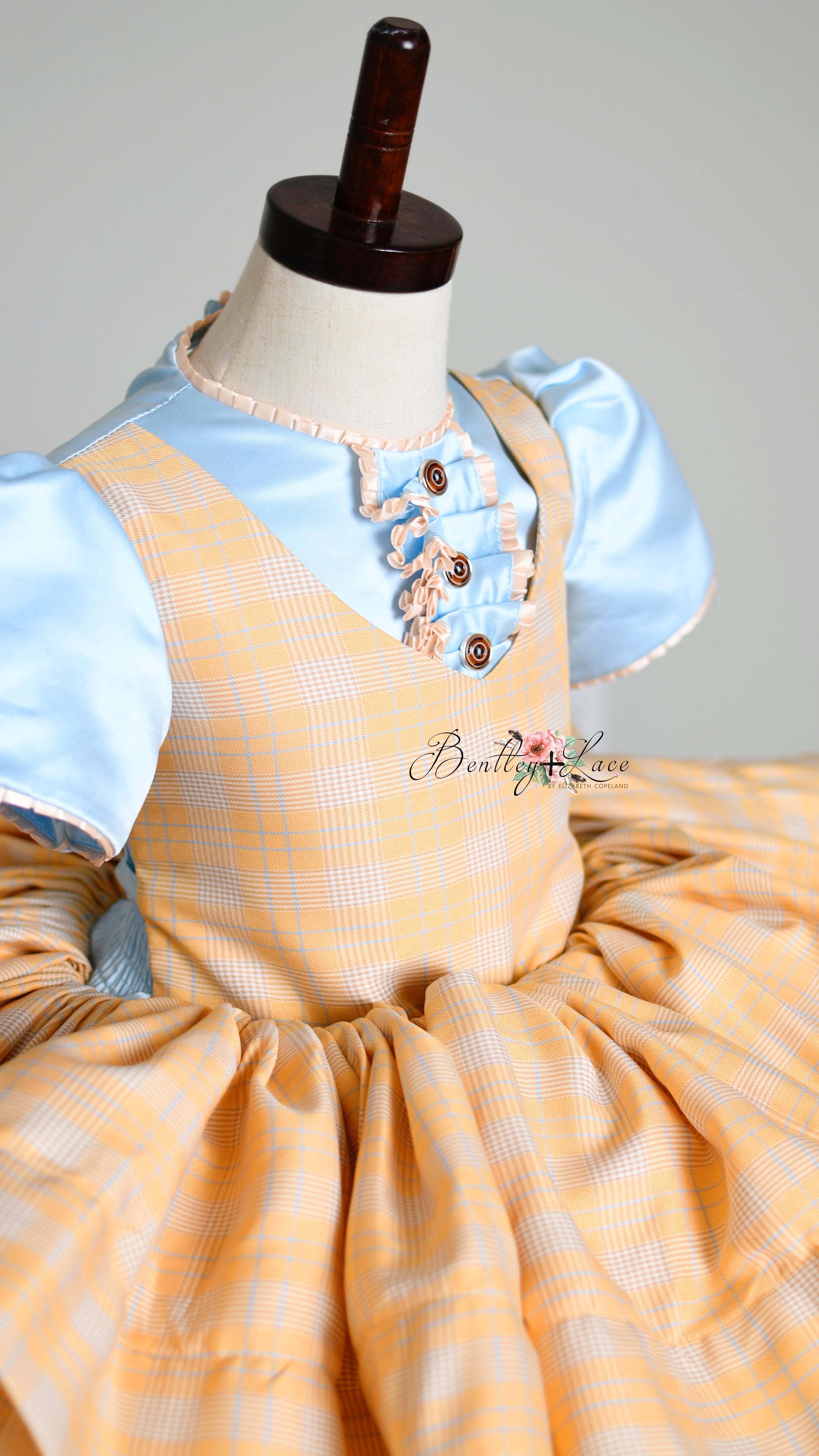 "Bluebird Breeze" -   Vintage Inspired Plaid -Petal length dress  ( 5 Year - petite 7 Year)