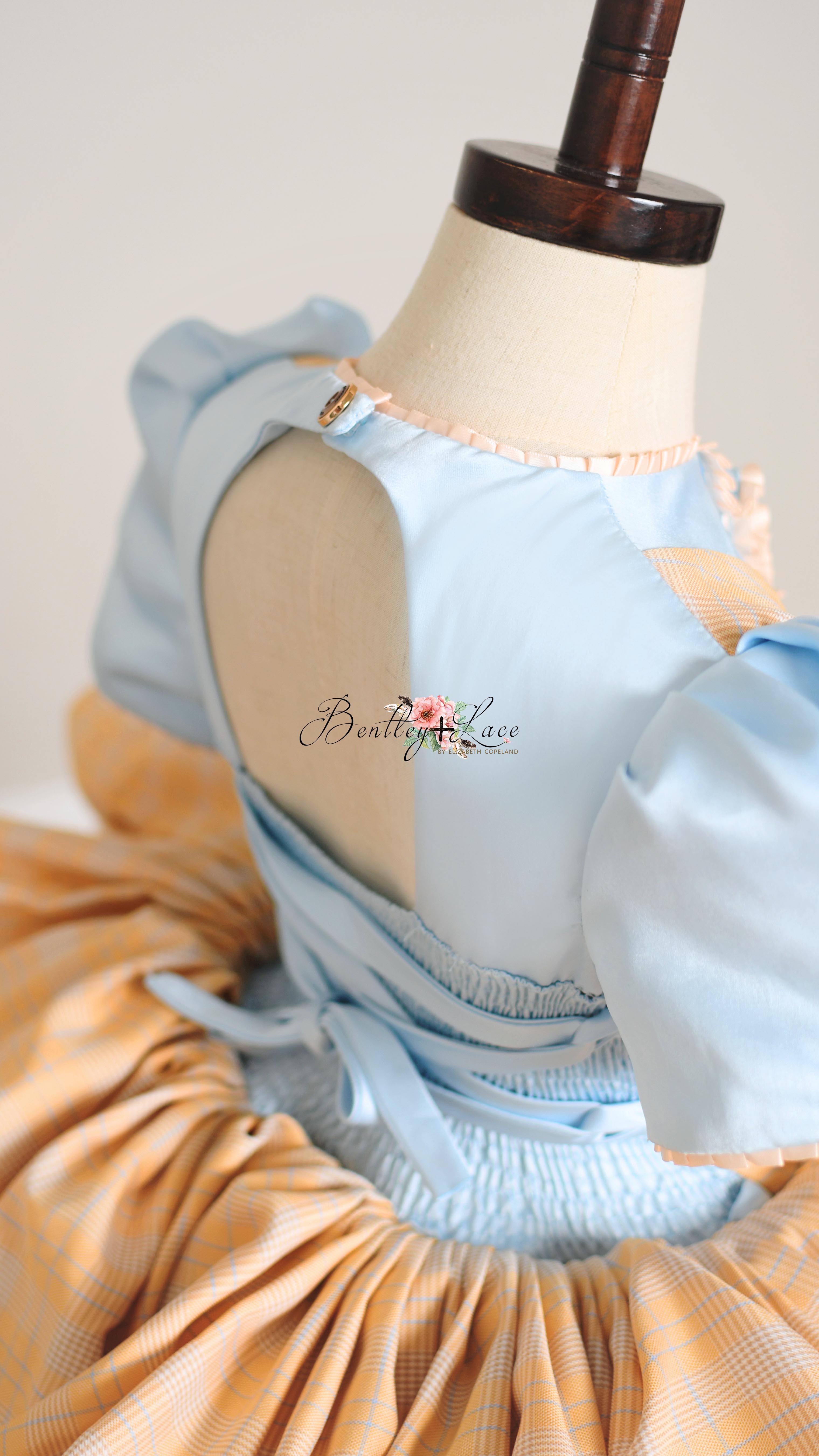 "Bluebird Breeze" -   Vintage Inspired Plaid -Petal length dress  ( 5 Year - petite 7 Year)