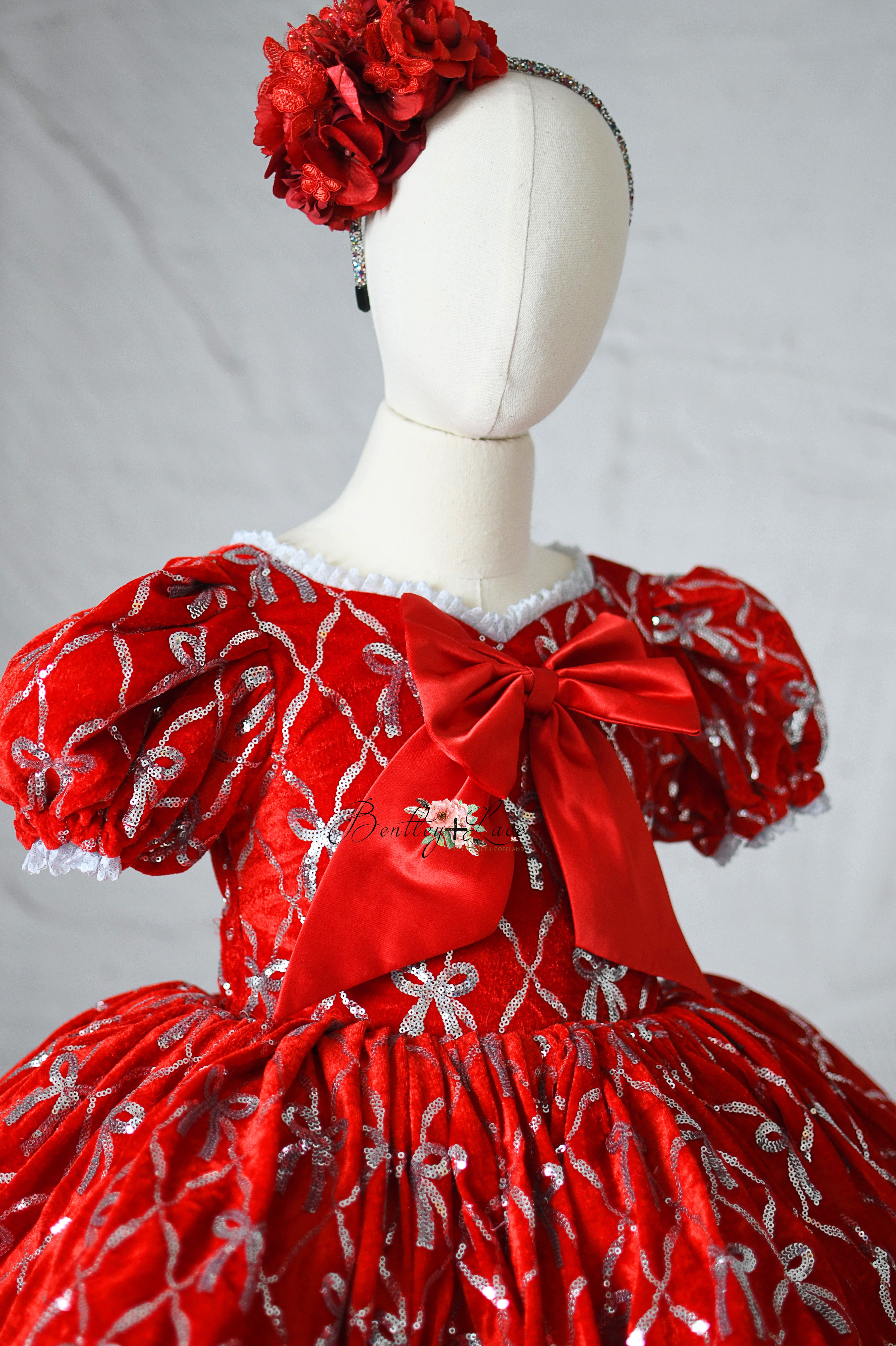 Holiday dress rental styled for 7–8 year old with vintage-inspired charm.