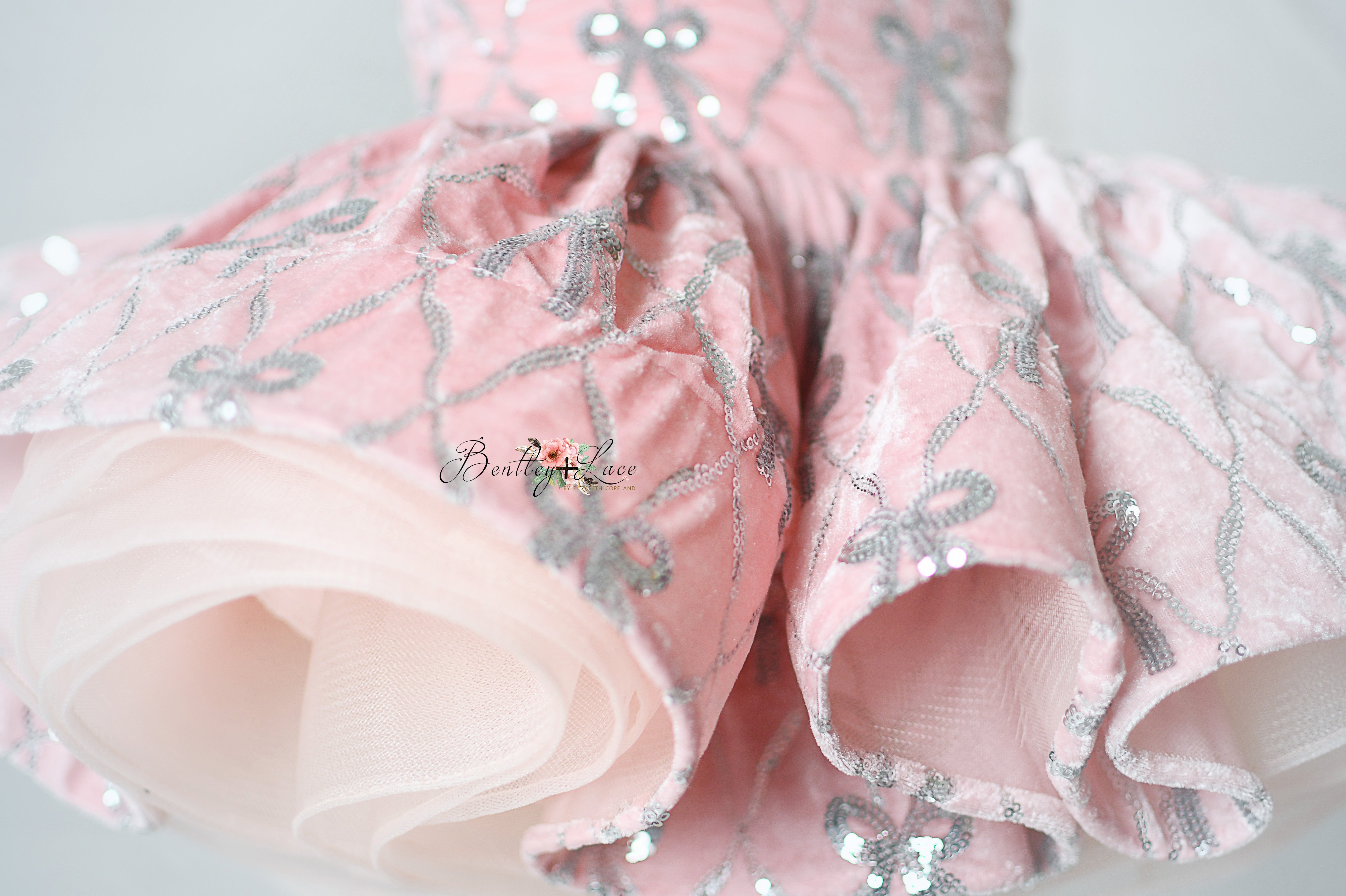 "Handmade pink and silver couture dress with removable top"