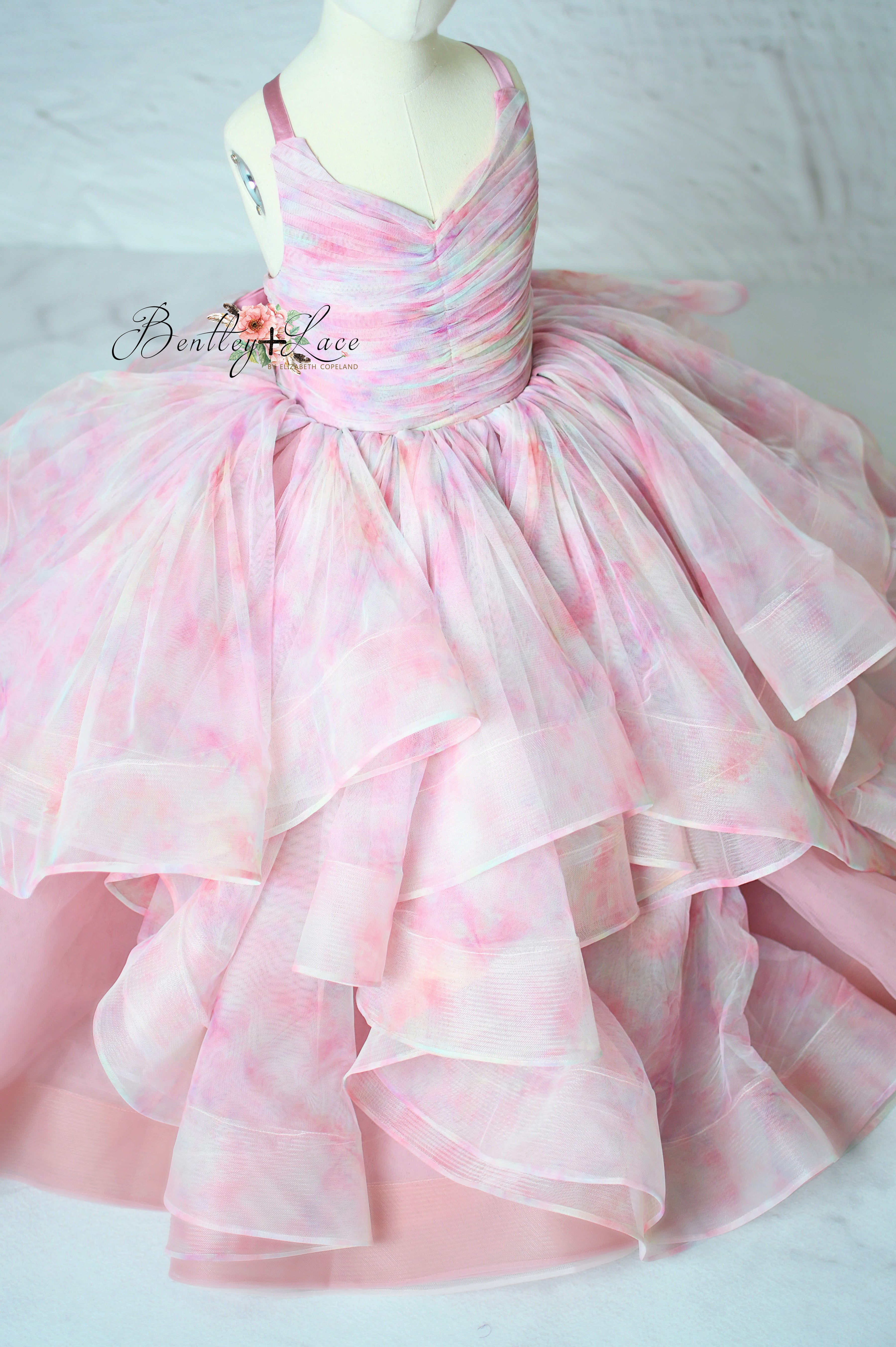 Pastel Clouds girls couture dress with layered tulle skirt