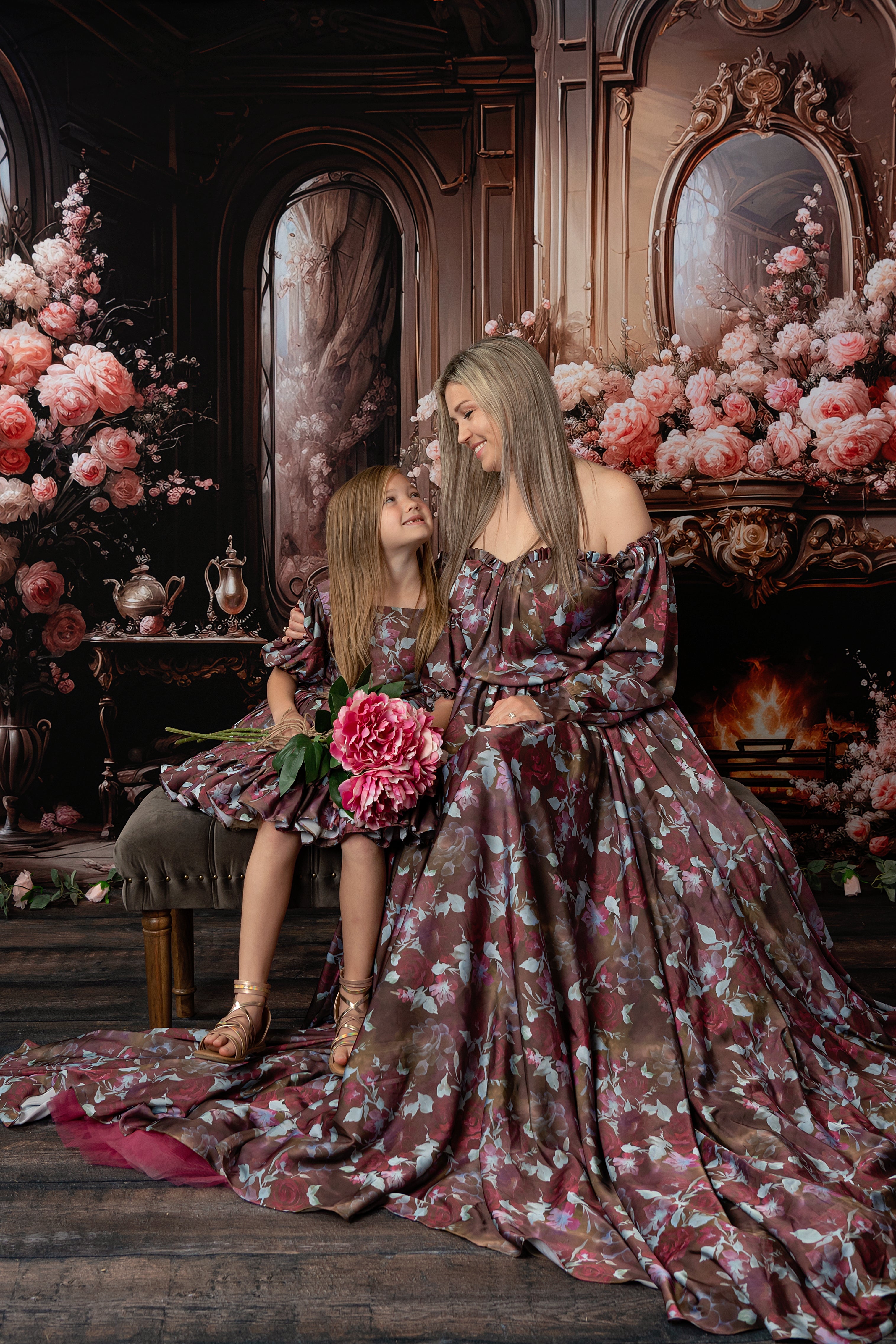 Floral Days - Adult burgundy floor length dress (Adult 4-10)