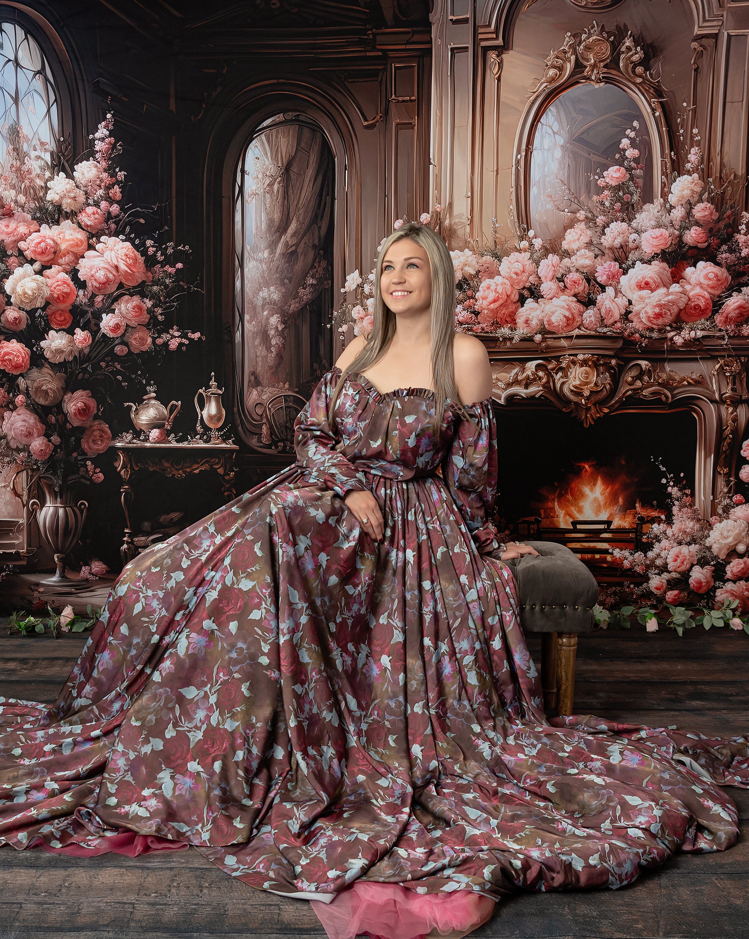 Floral Days - Adult burgundy floor length dress (Adult 4-10)