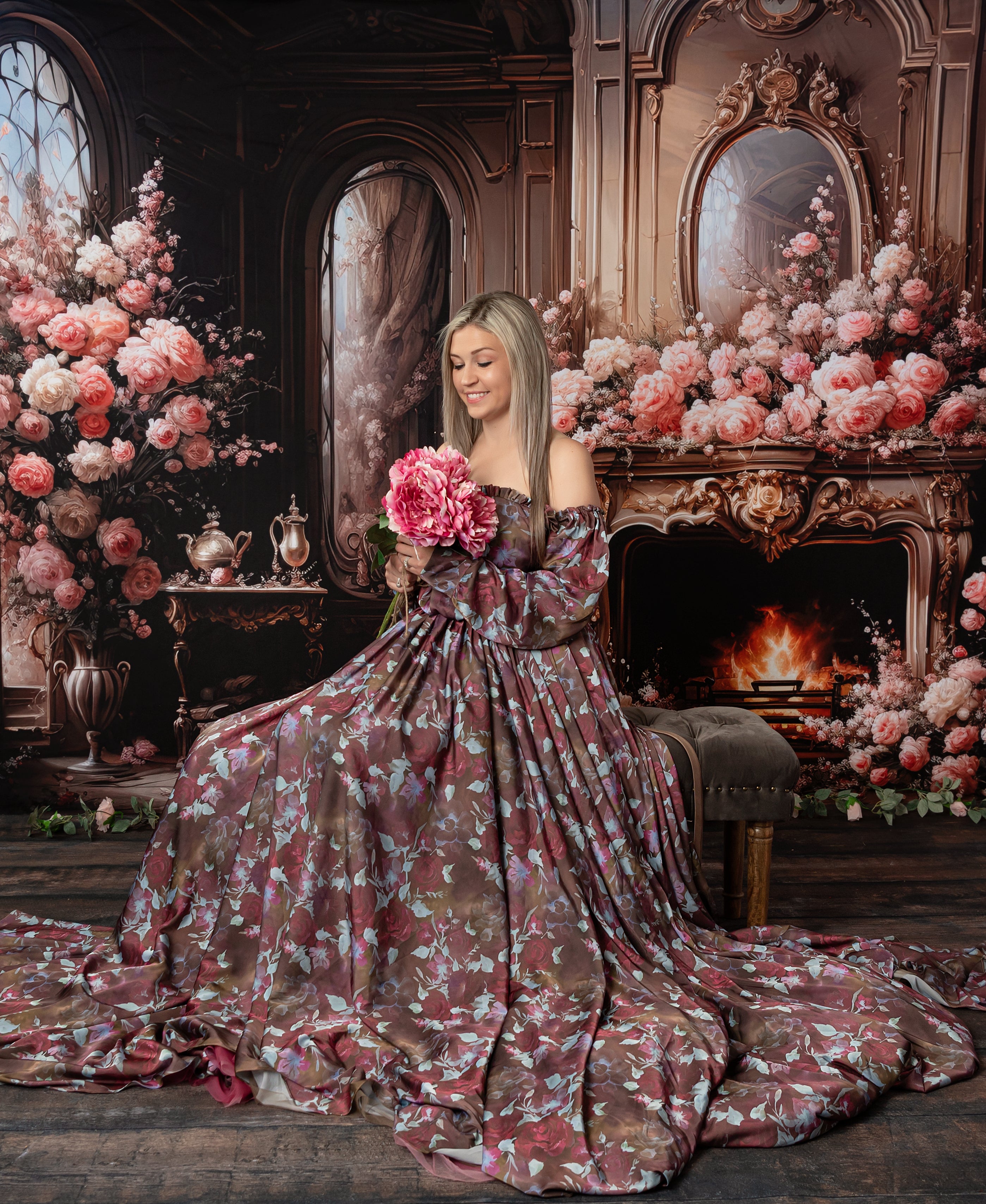 Floral Days - Adult burgundy floor length dress (Adult 4-10)