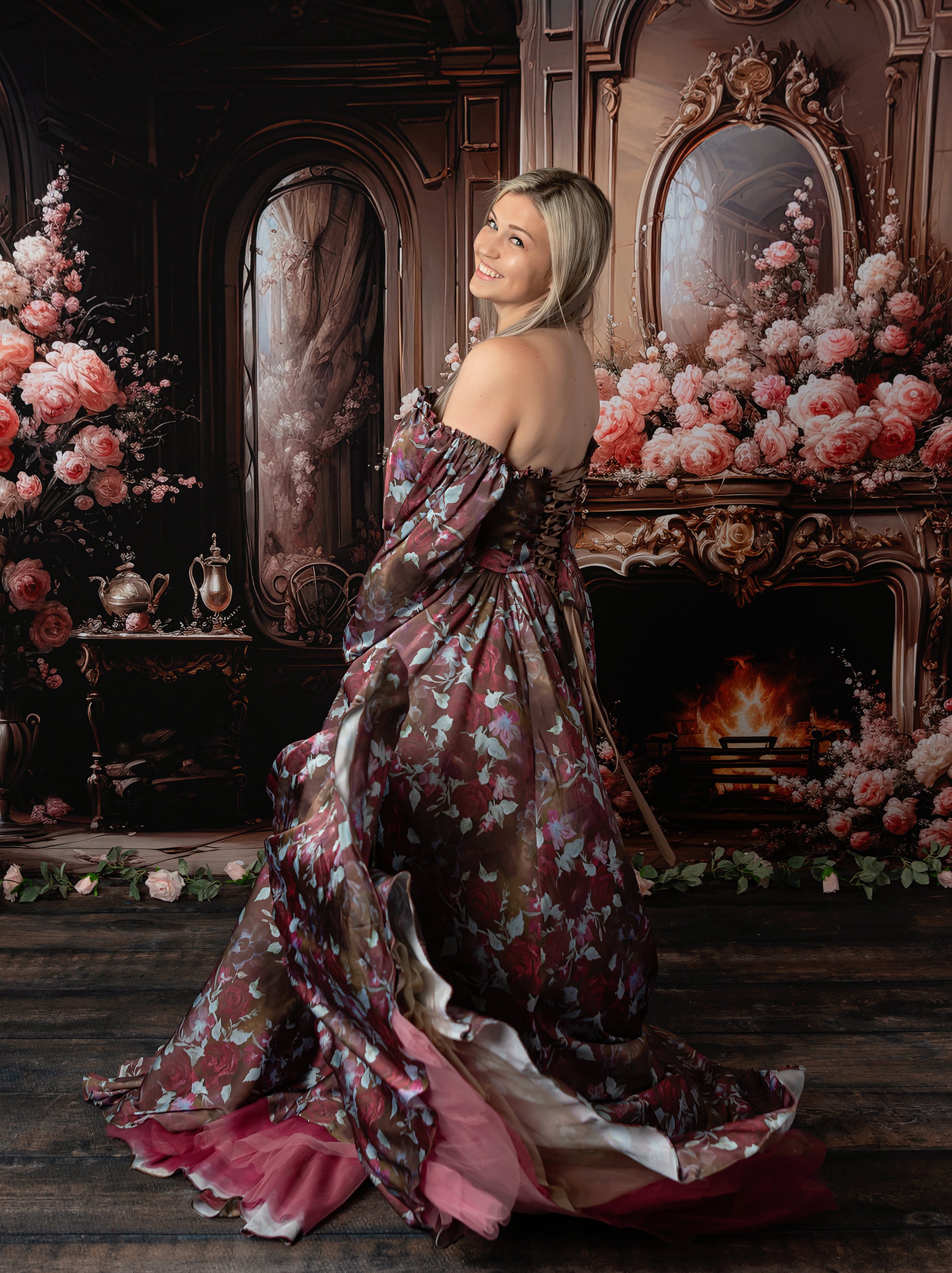 Floral Days - Adult burgundy floor length dress (Adult 4-10)