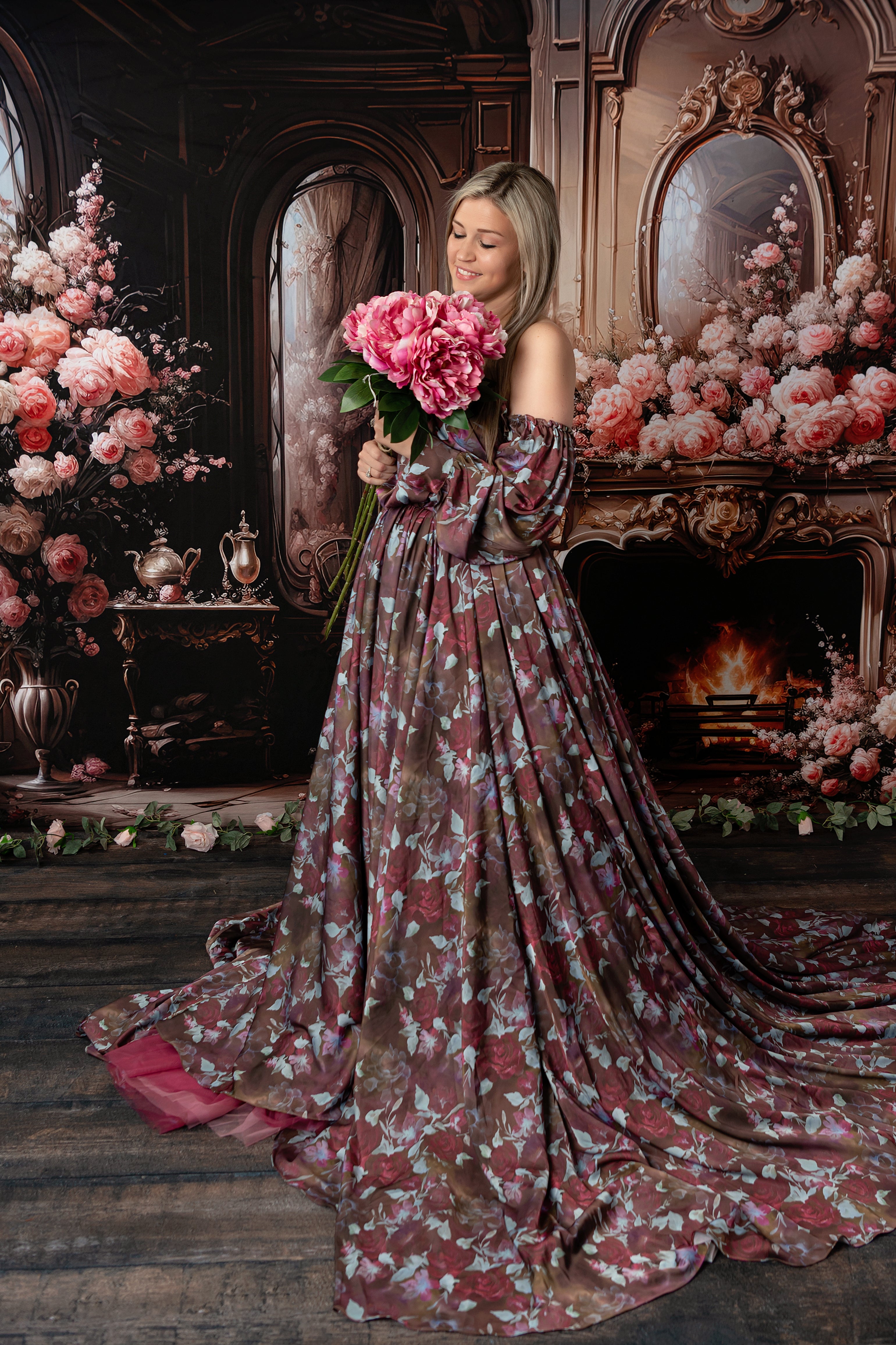 Floral Days - Adult burgundy floor length dress (Adult 4-10)