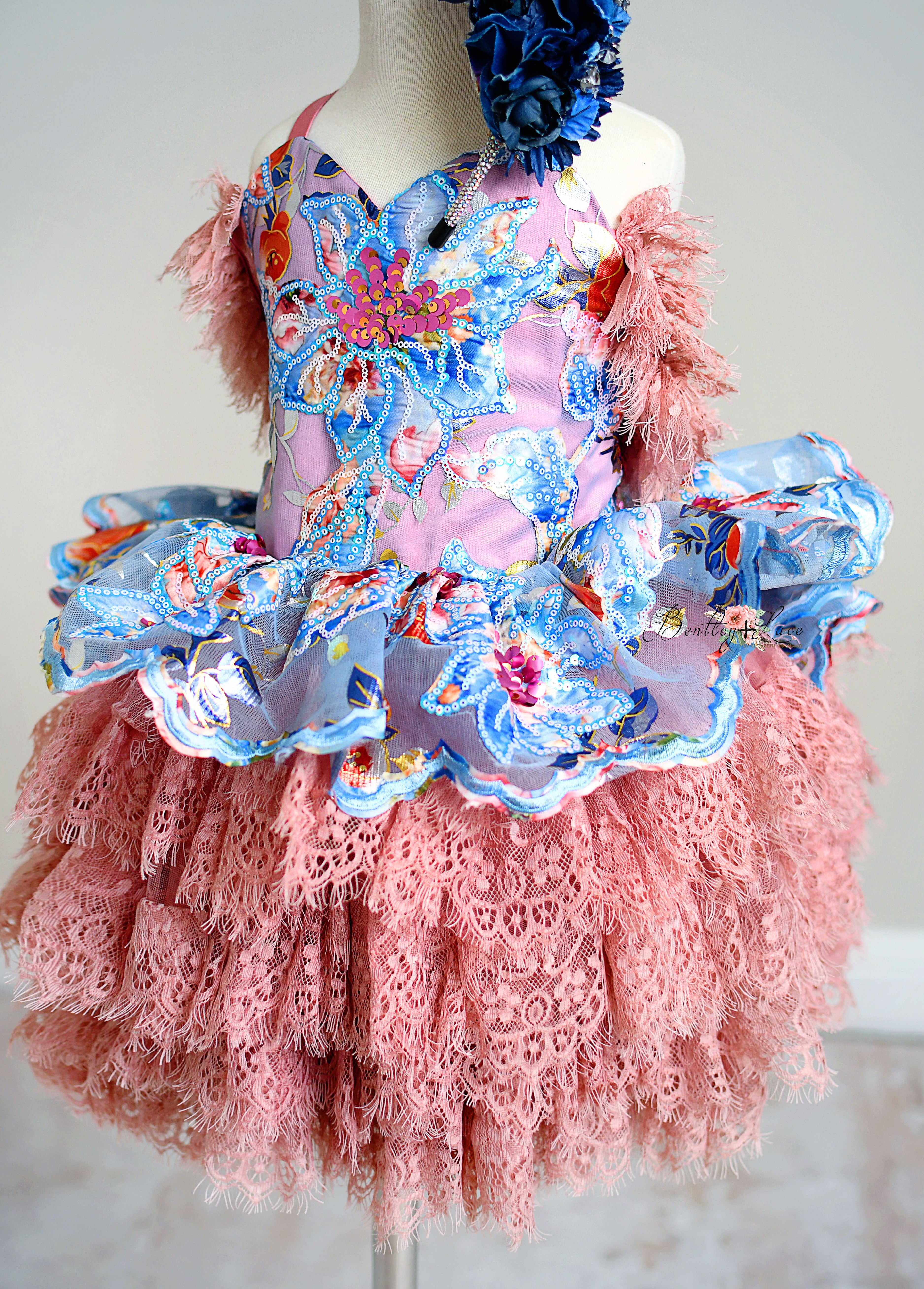 "Ocean Breeze" -Blue Detachable sleeves/leggies + Petal Length Gown - (3-5 year)