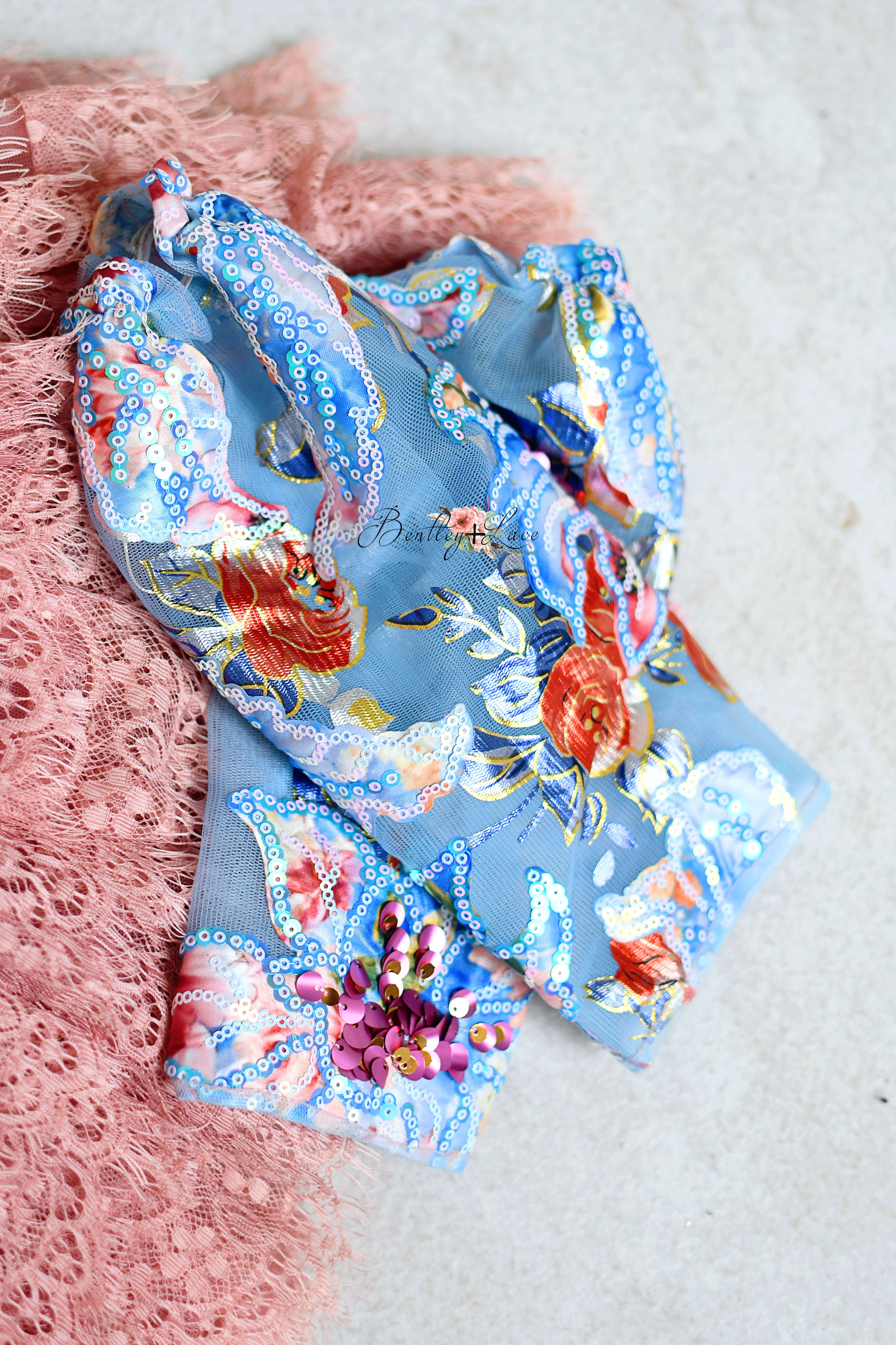 "Ocean Breeze" -Blue Detachable sleeves/leggies + Petal Length Gown - (3-5 year)