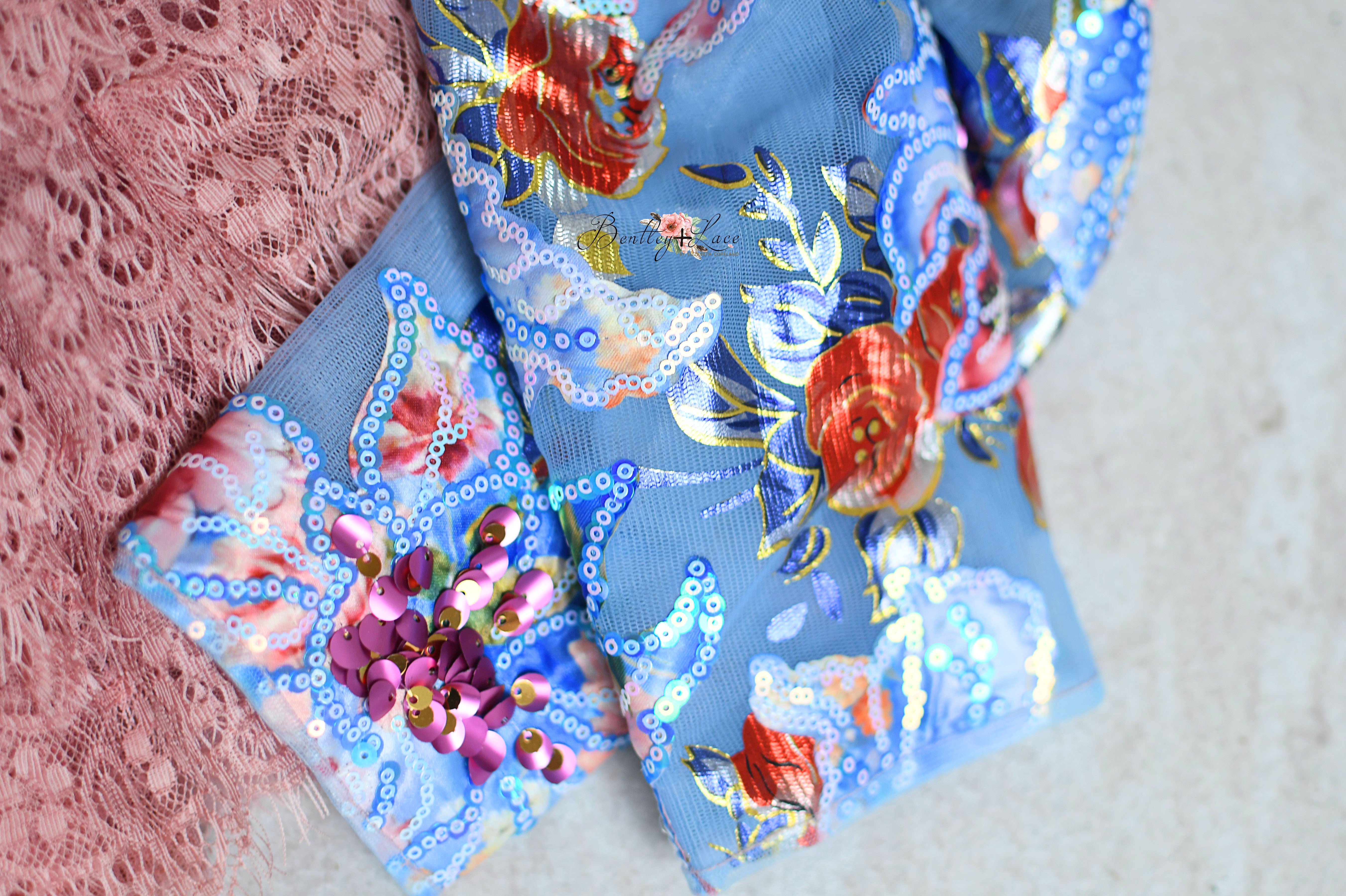 "Ocean Breeze" -Blue Detachable sleeves/leggies + Petal Length Gown - (3-5 year)
