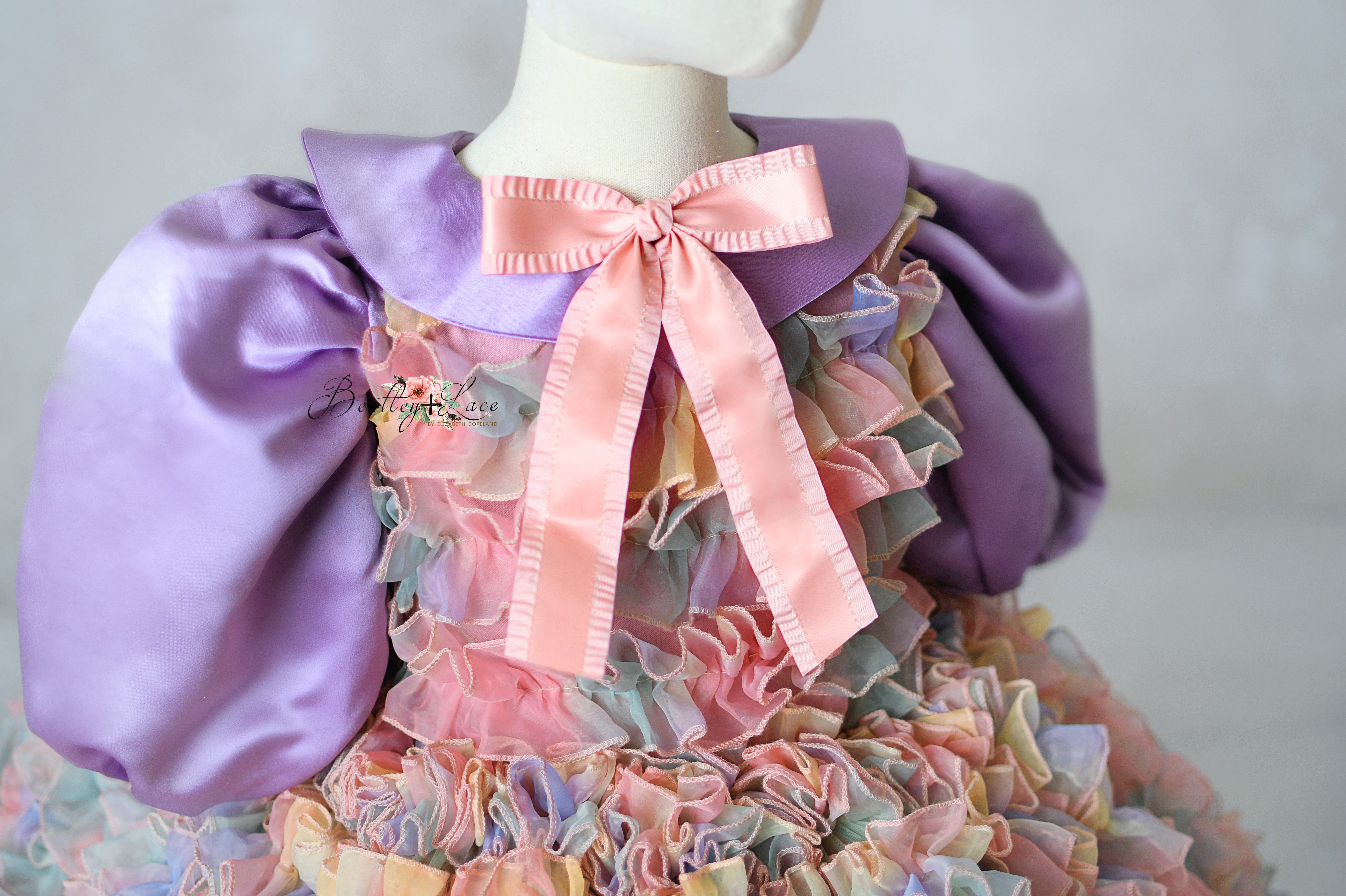 Couture dress for girls with layered pastel skirt
