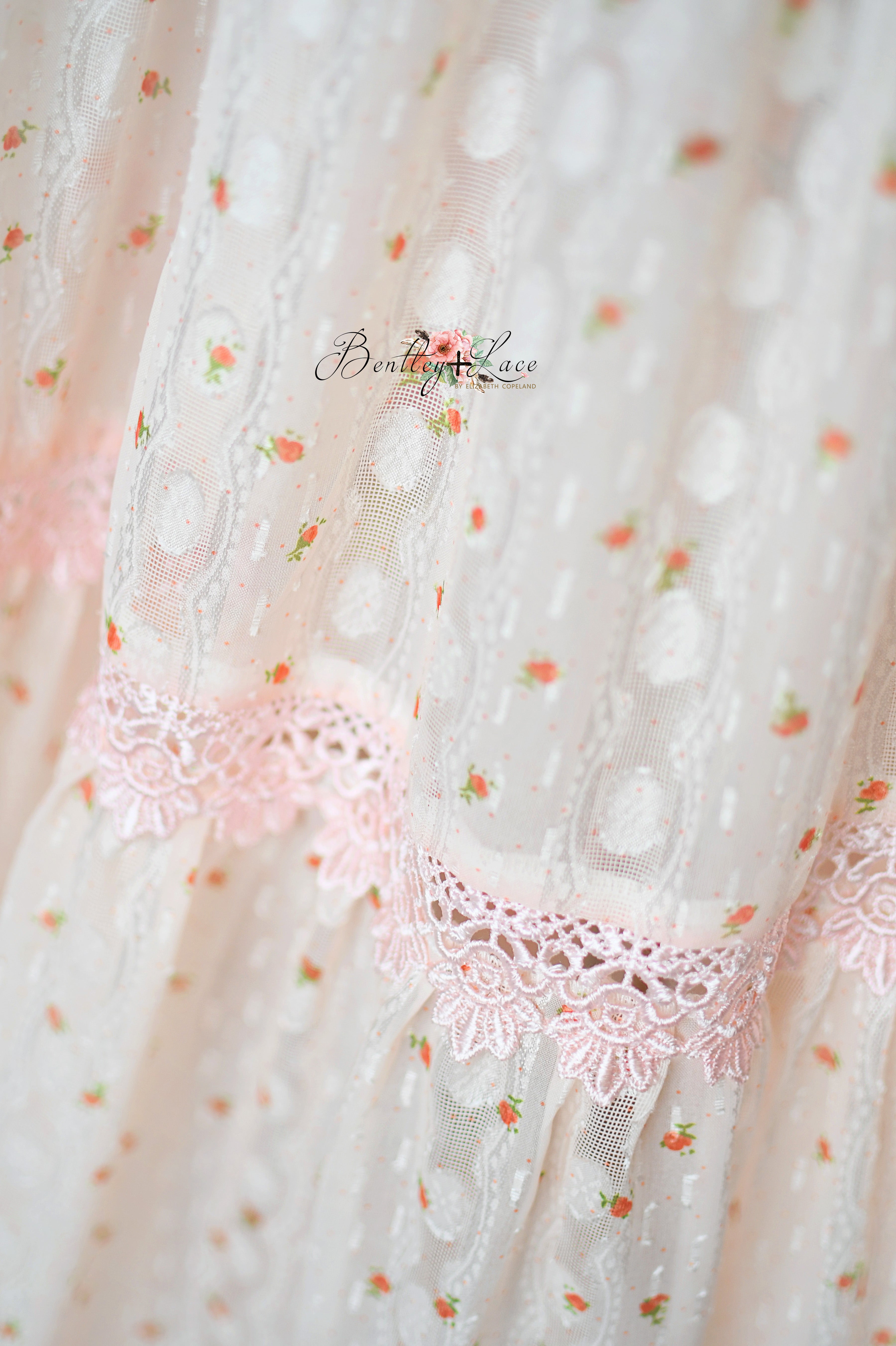Side view of Sugar Rosette gown showing sheer layers and flow