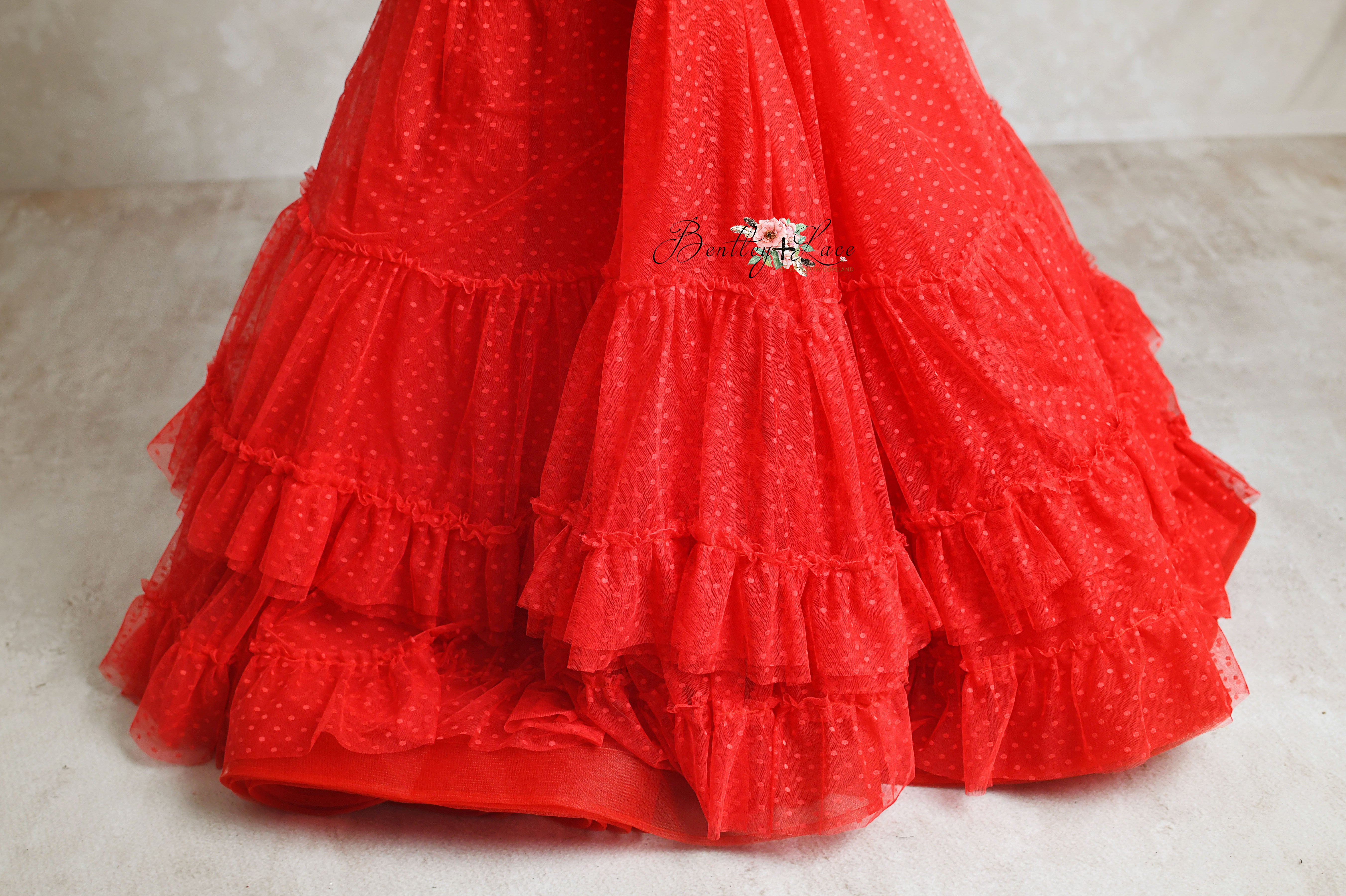Swish Dot Couture Red Floor-Length Gown Rental | Size 6 Years - Petite 8 Years
