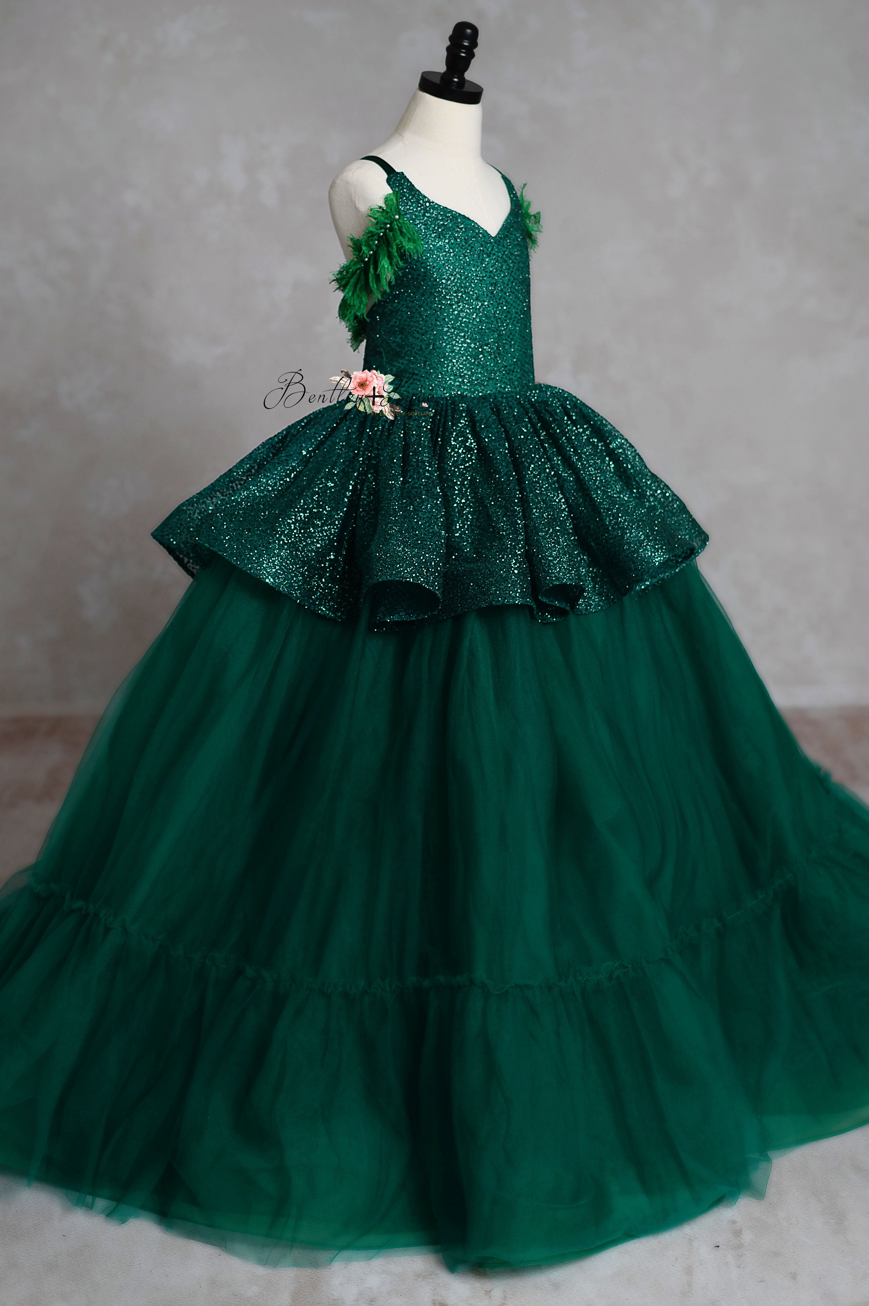 "Evergreen" -Peplum Floor Long - Custom Colors Available- Editorial Dress, Couture Gown, Special Occasion Dress