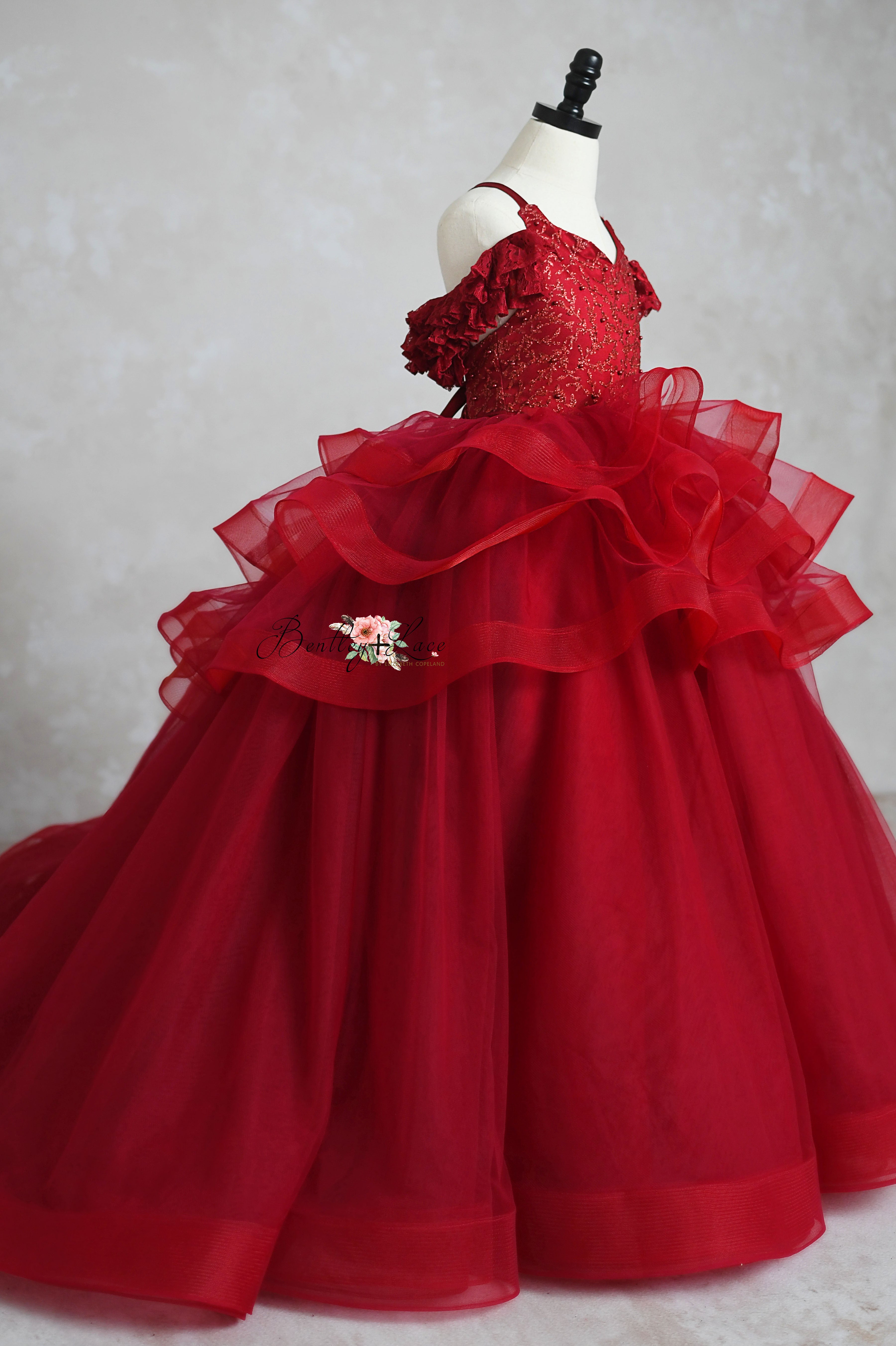 "Ruby" -Peplum Floor Long - Editorial Dress, Couture Gown, Special Occasion Dress