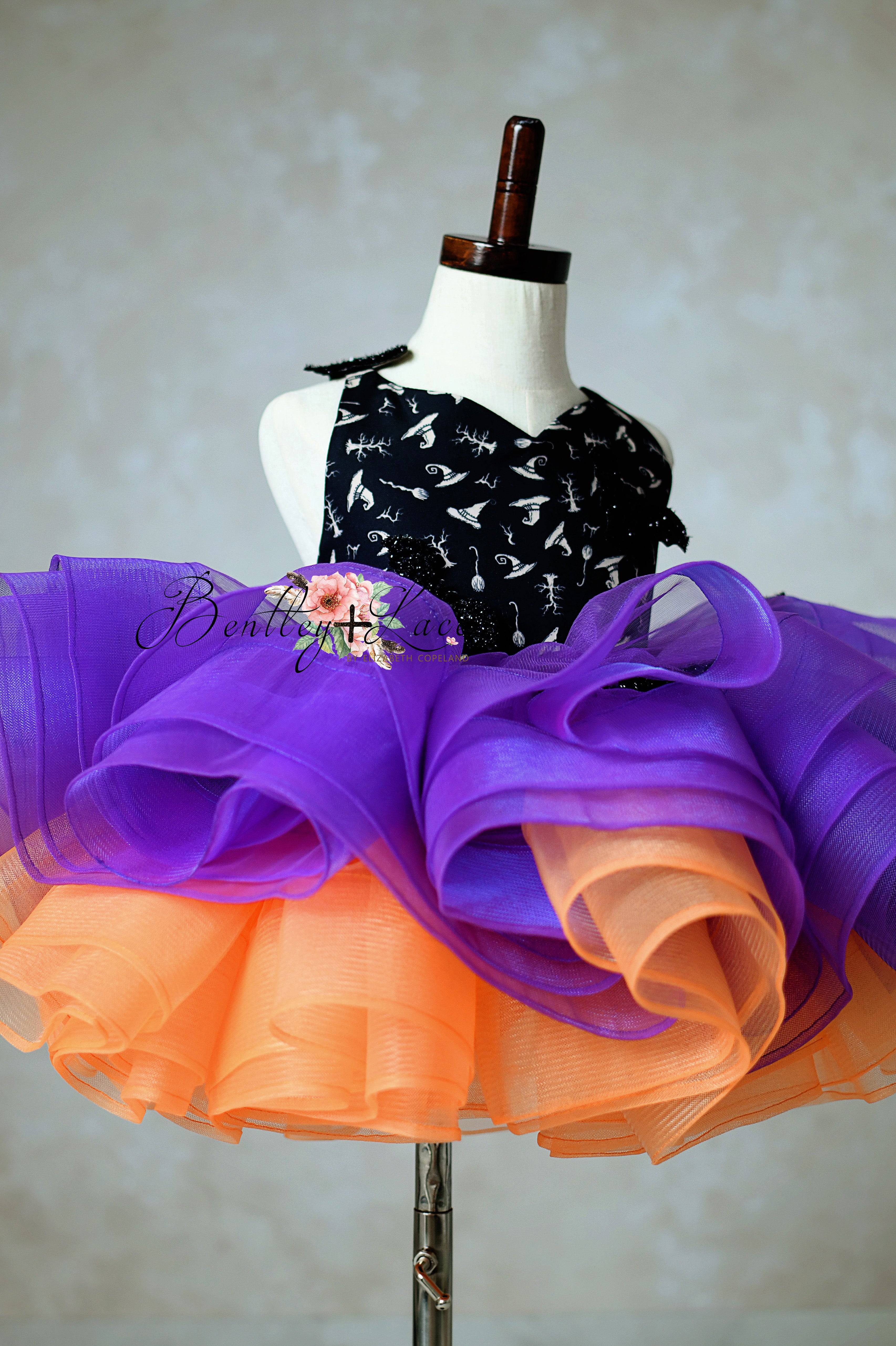 Colorful tutu skirt on a mannequin against a neutral background