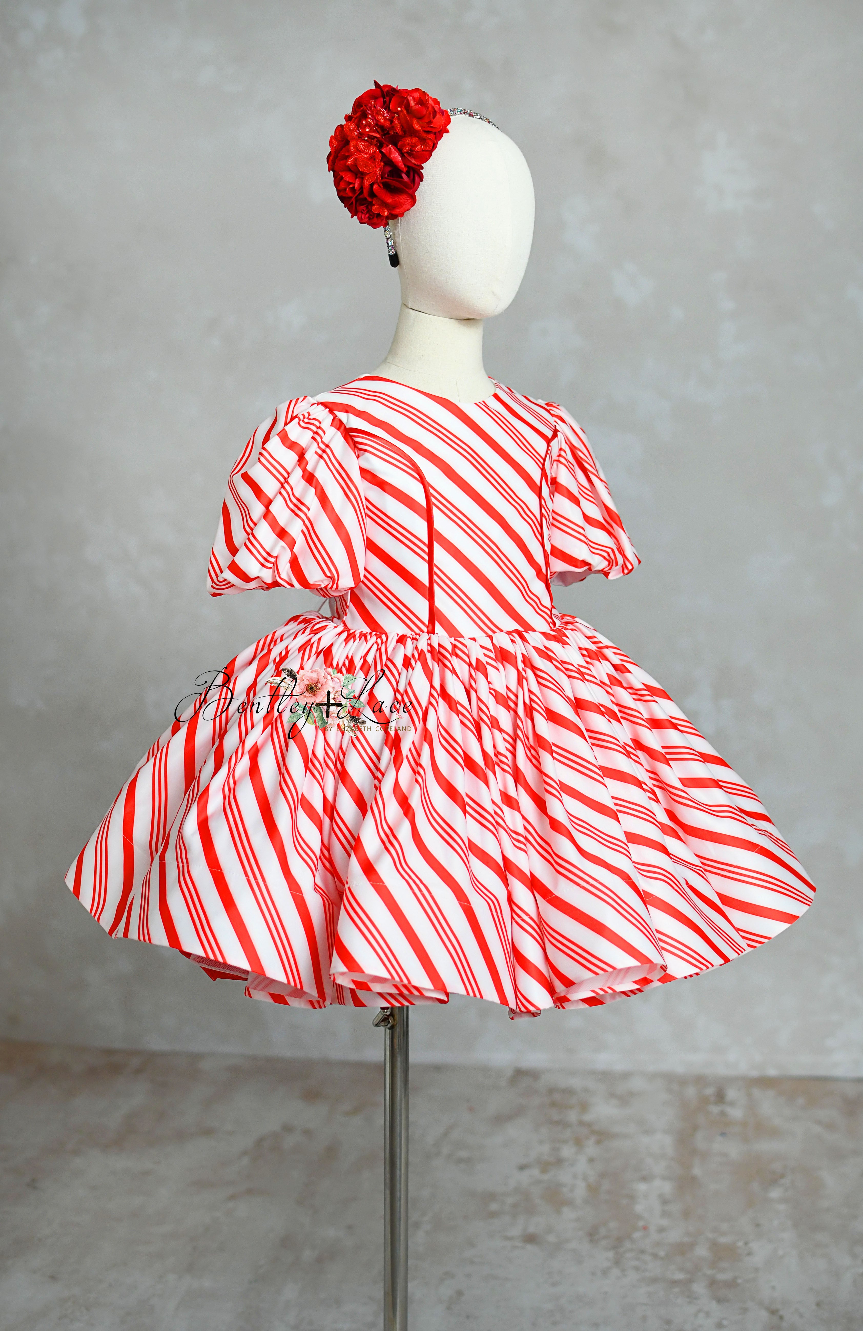 Candy Cane Lane Set: Dress+ Detachable Apron Option-Editorial Dress, Couture Gown, Special Occasion Dress