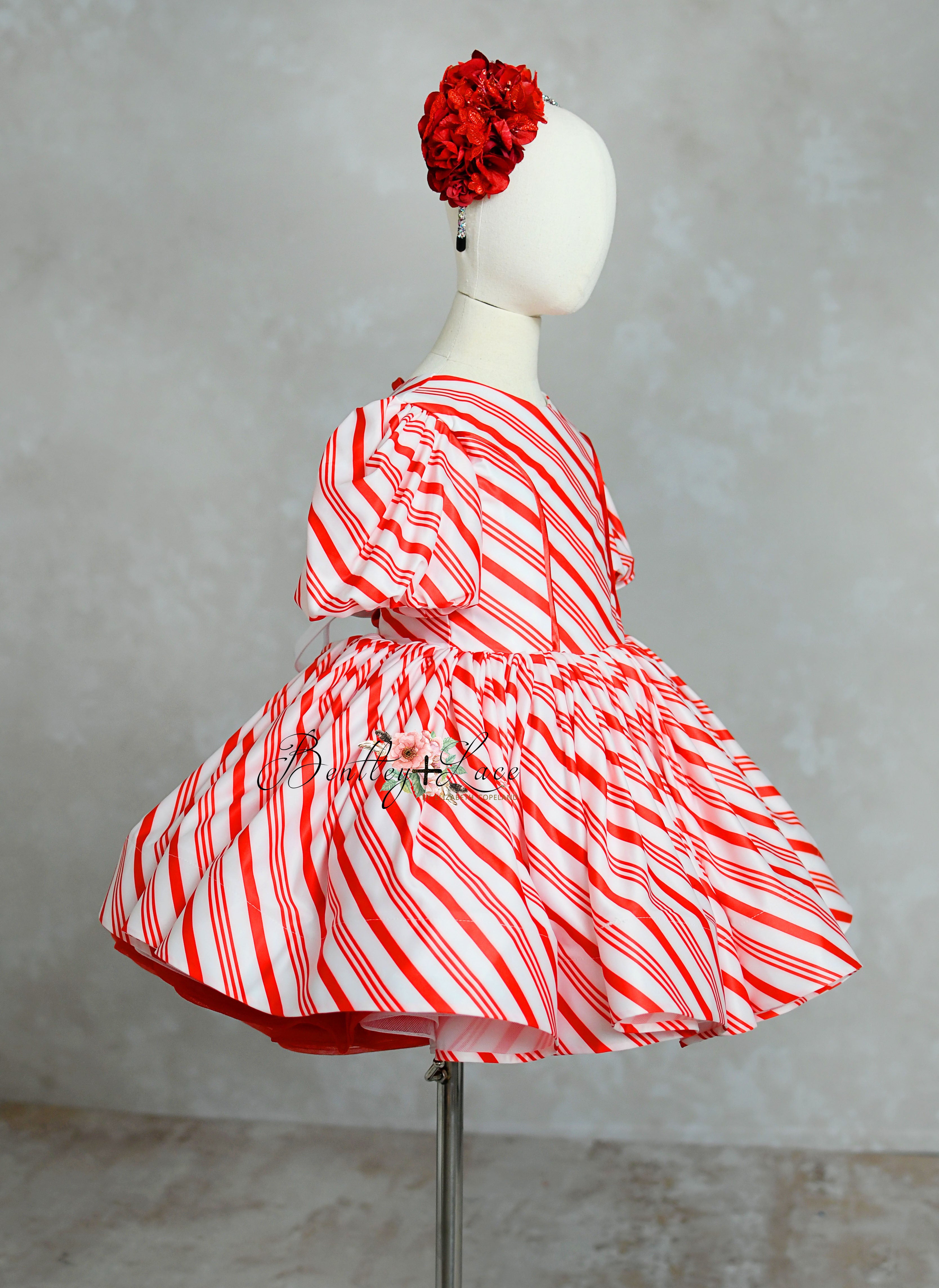 Candy Cane Lane Set: Dress+ Detachable Apron Option-Editorial Dress, Couture Gown, Special Occasion Dress