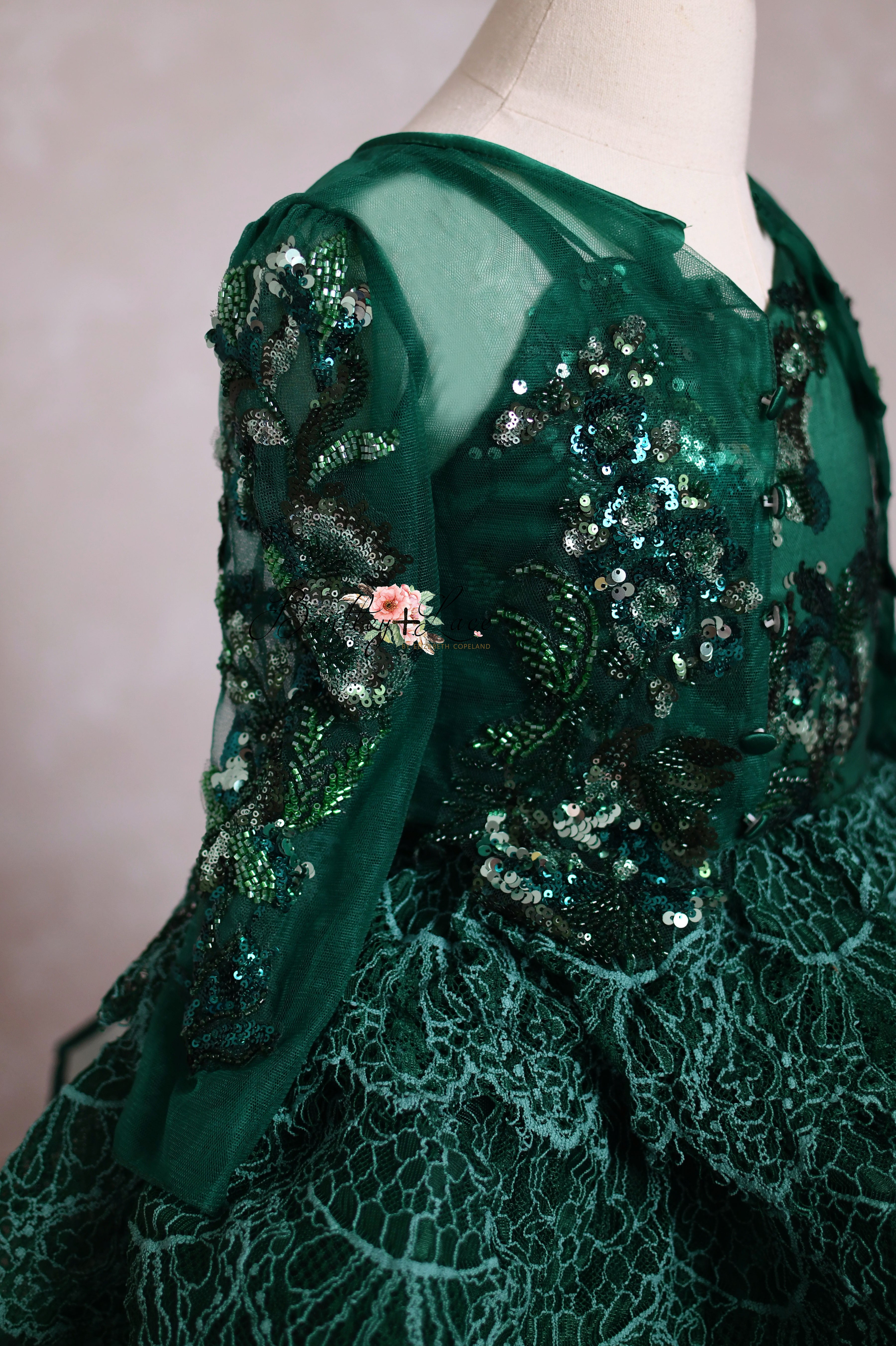 "Emerald Elegance" -Floor Length Gown and Jacket-Green (6-7Year)