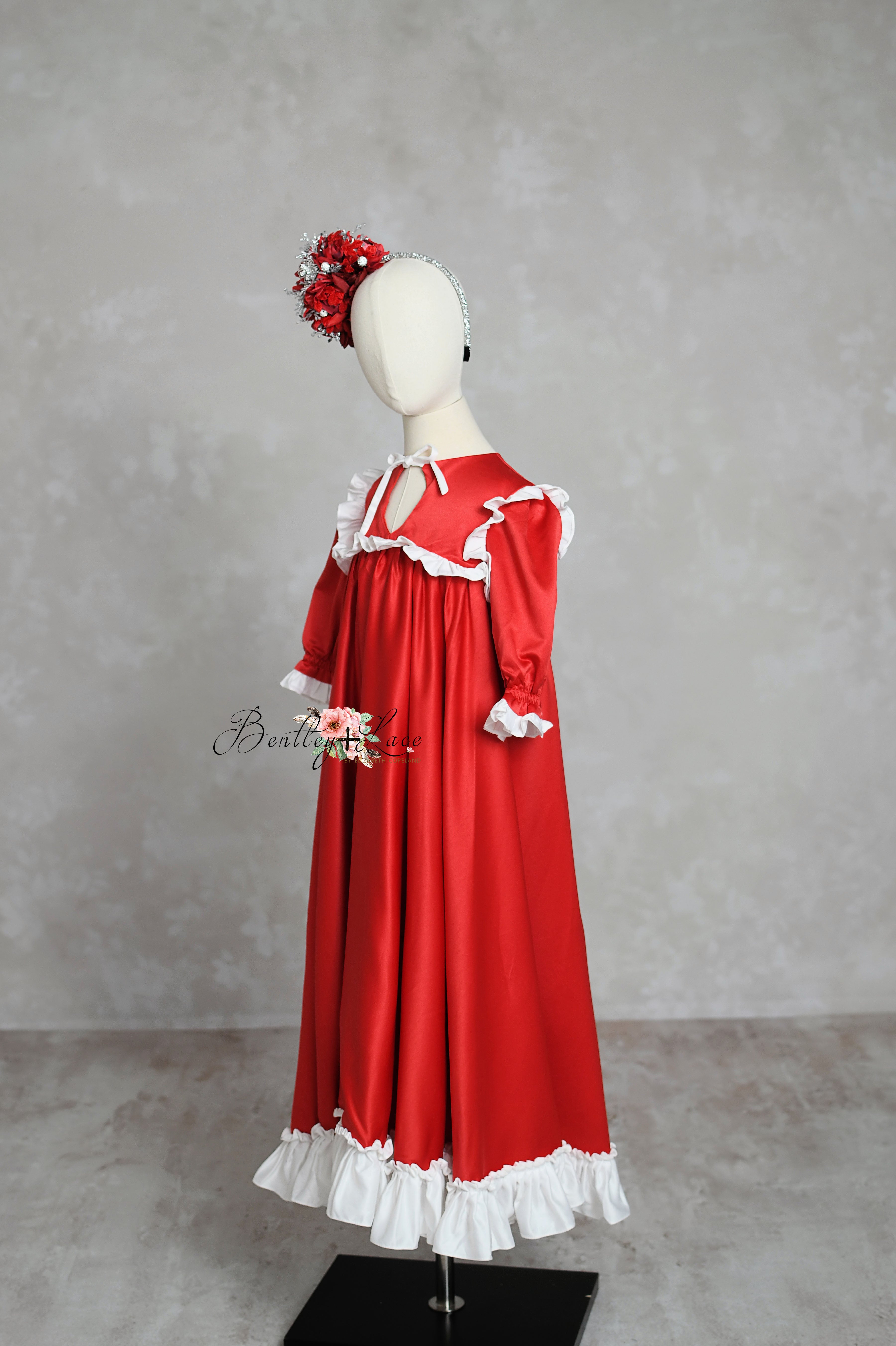 Festive Christmas kids' silk nightgown with holiday-themed print