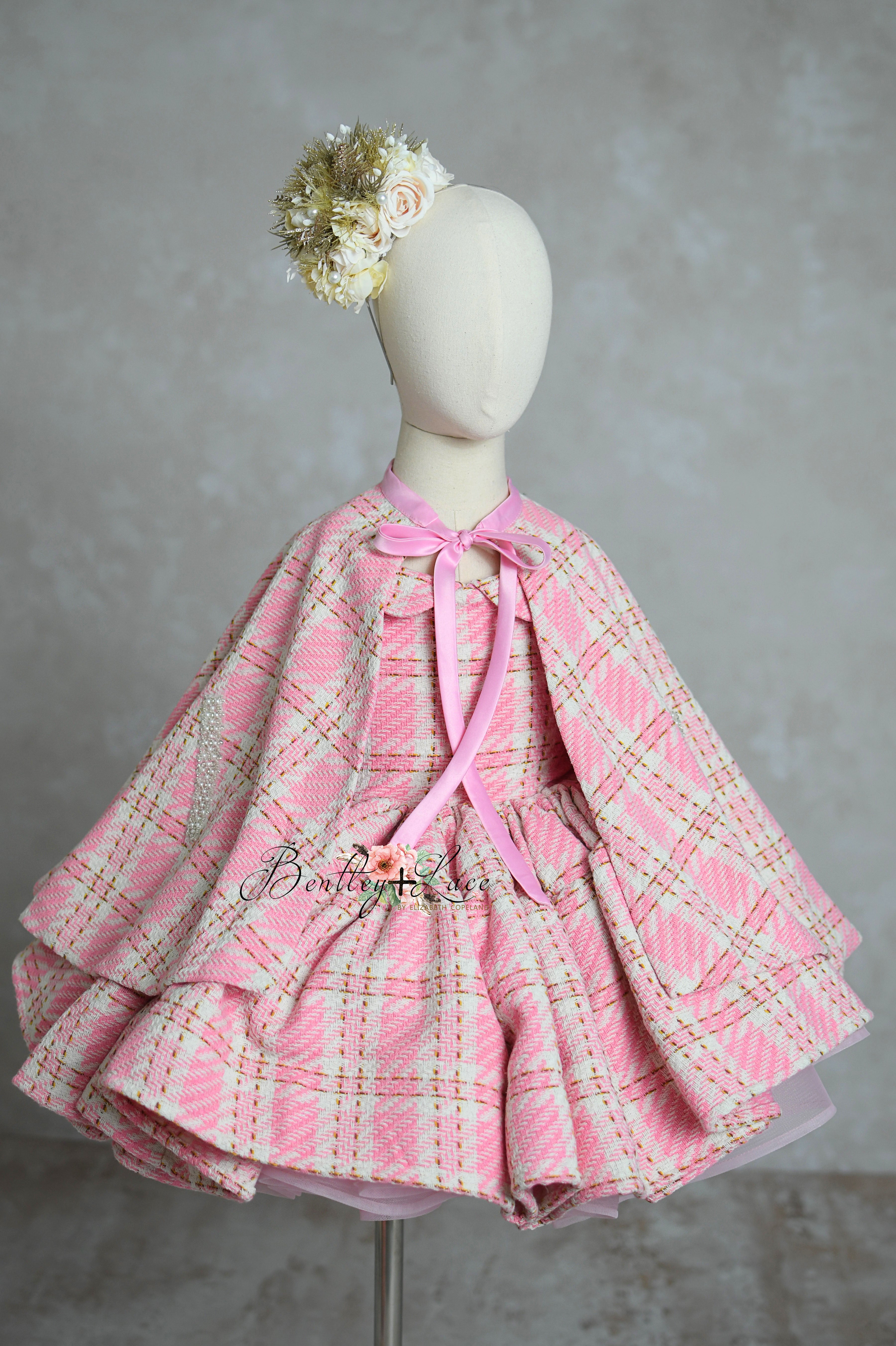 Elle Woods - "Chic Plaid" -Petal Length Gown + Cape (5-7Year)
