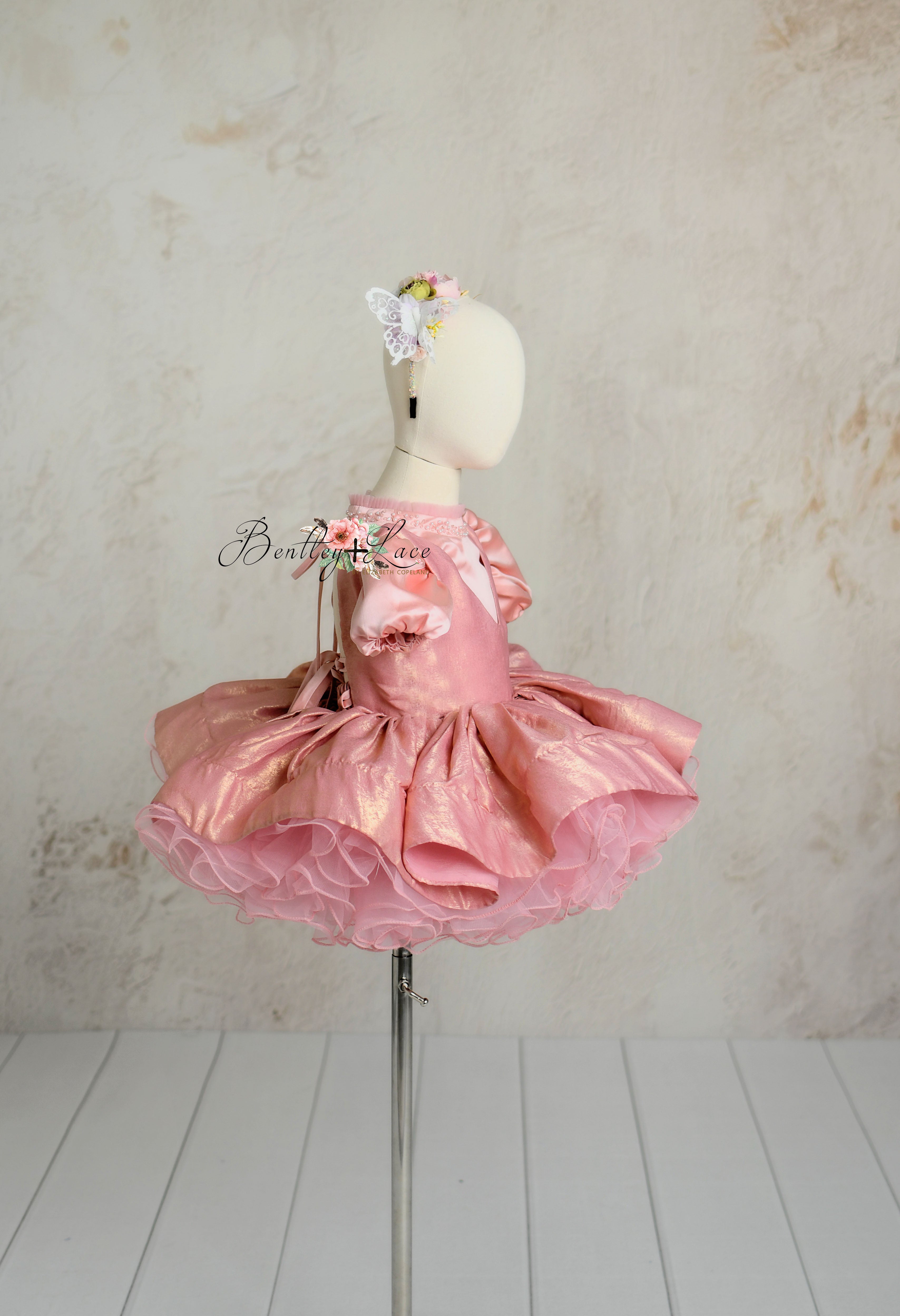 Shimmering Pink Fabric Toddler Dress with Elegant Beaded Details