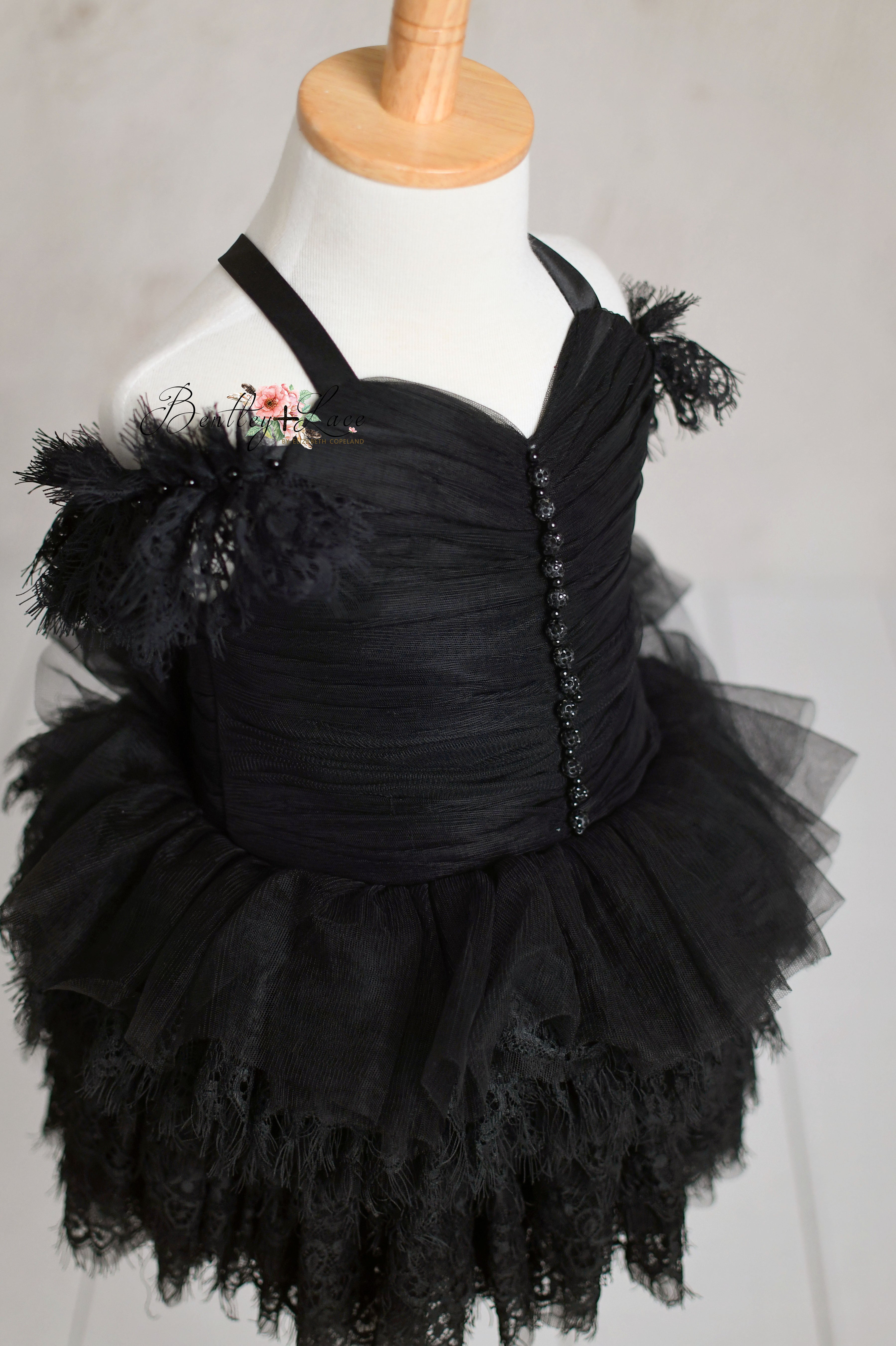 Couture Rental Baby Gown "Alyssa" - Black - Petal Length Dress - ( 24 month- 3 year)