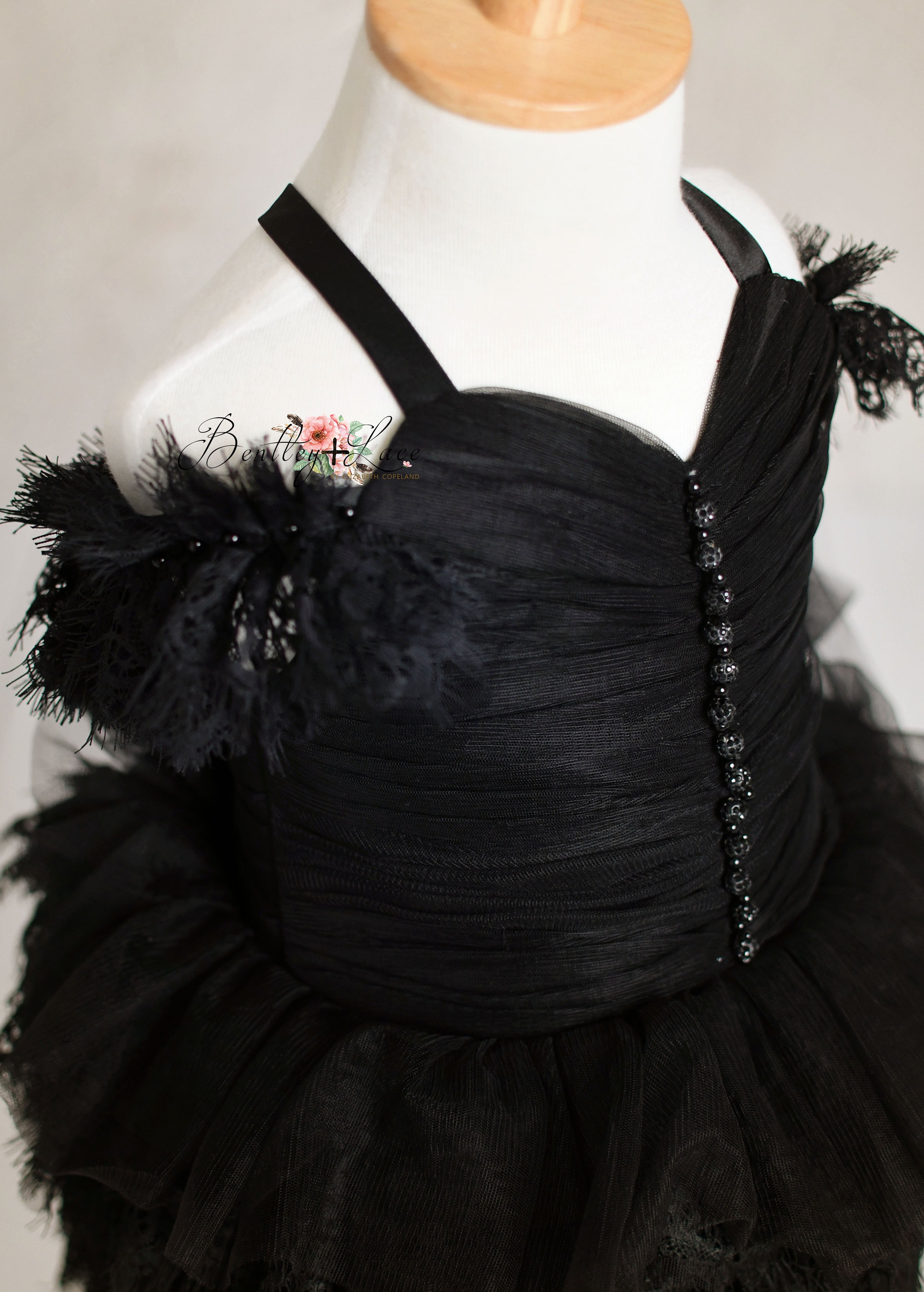 Couture Rental Baby Gown "Alyssa" - Black - Petal Length Dress - ( 24 month- 3 year)