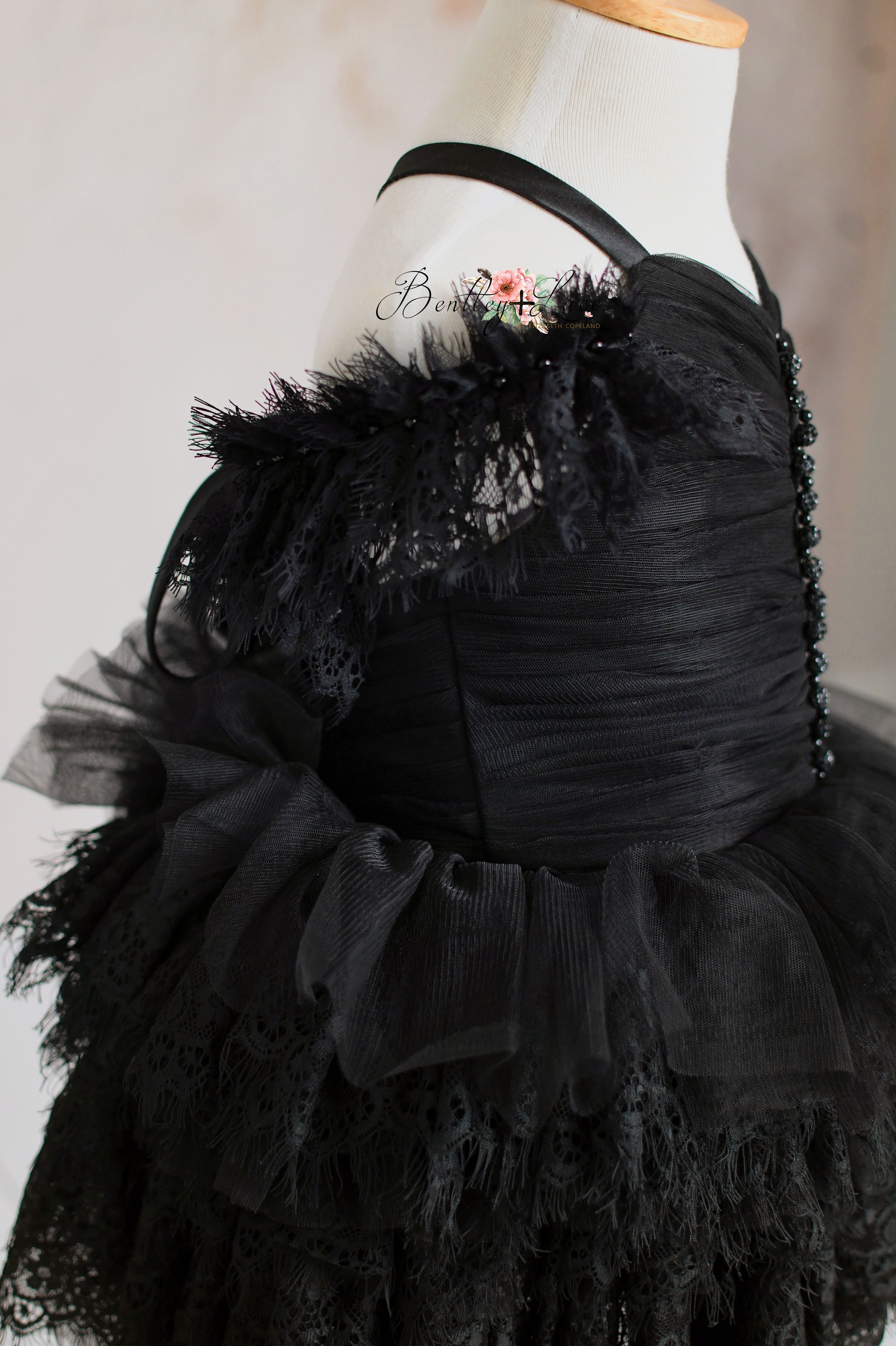 Couture Rental Baby Gown "Alyssa" - Black - Petal Length Dress - ( 24 month- 3 year)