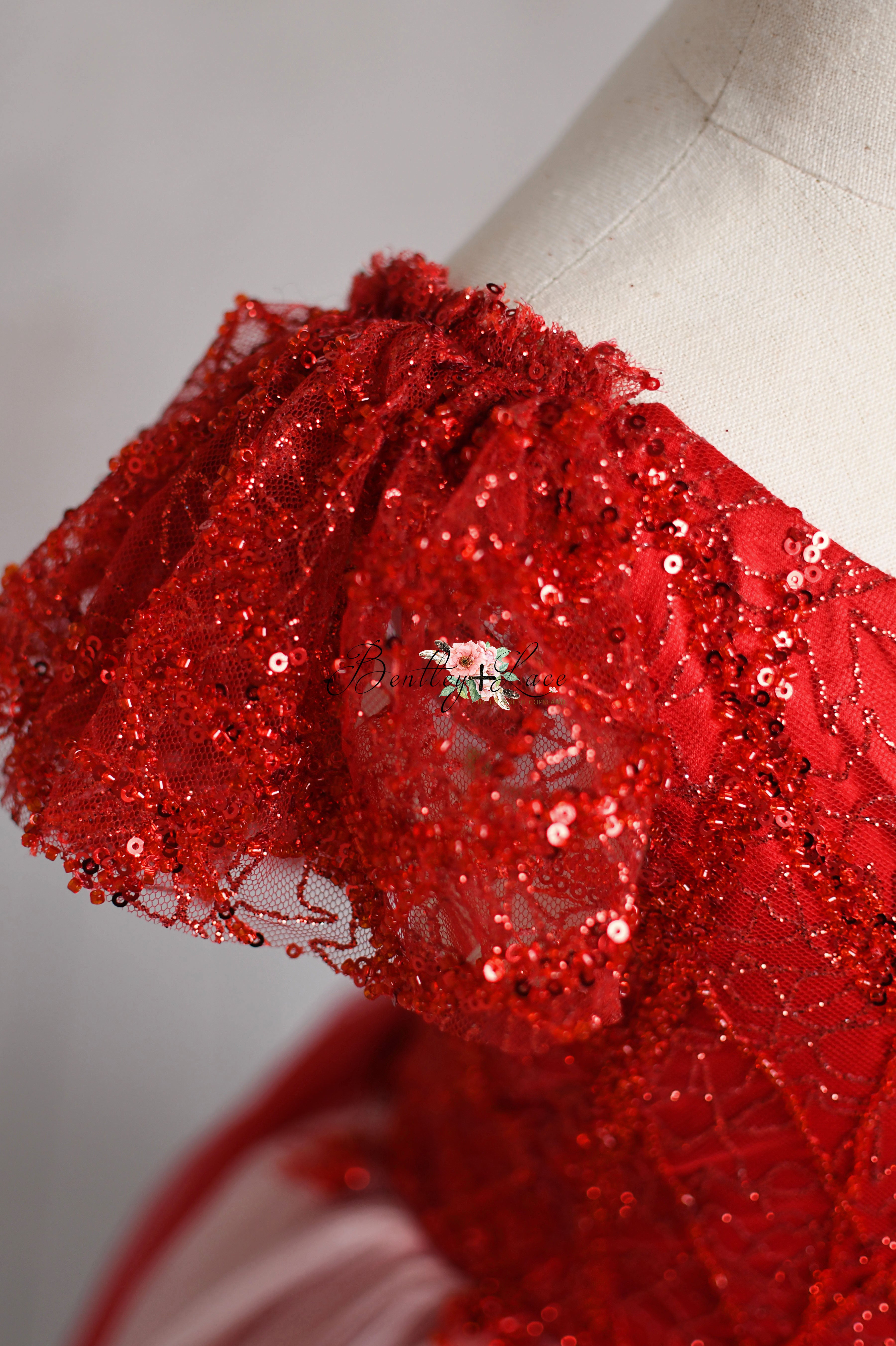 NEW "Scarlet Sparkle" Tulle Floor Length Gown + Sequin Bow (6-7Year)