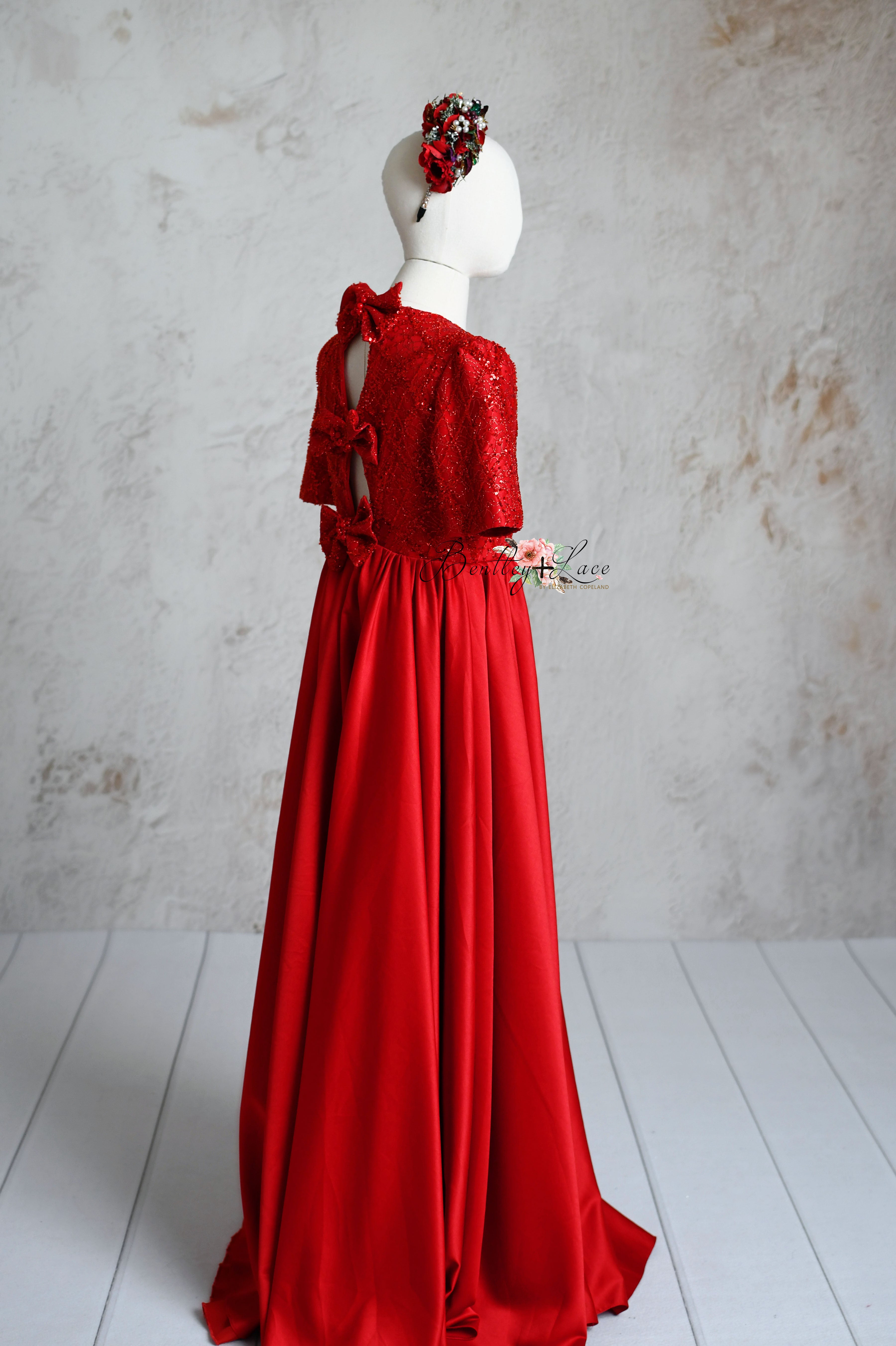 "Scarlet Sparkle" Silk Satin Floor Length Gown (7-10 Year)