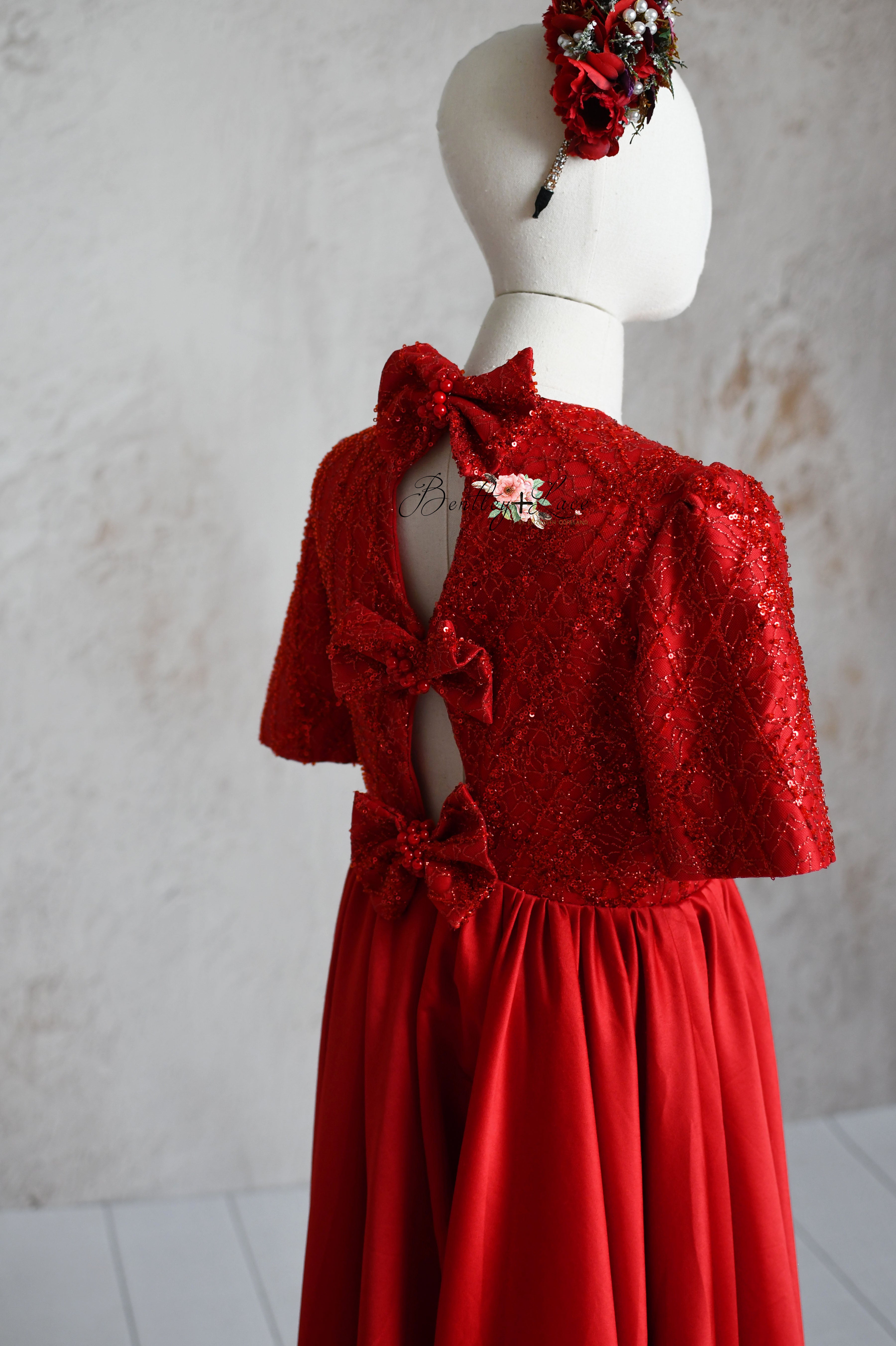 "Scarlet Sparkle" Silk Satin Floor Length Gown (7-10 Year)