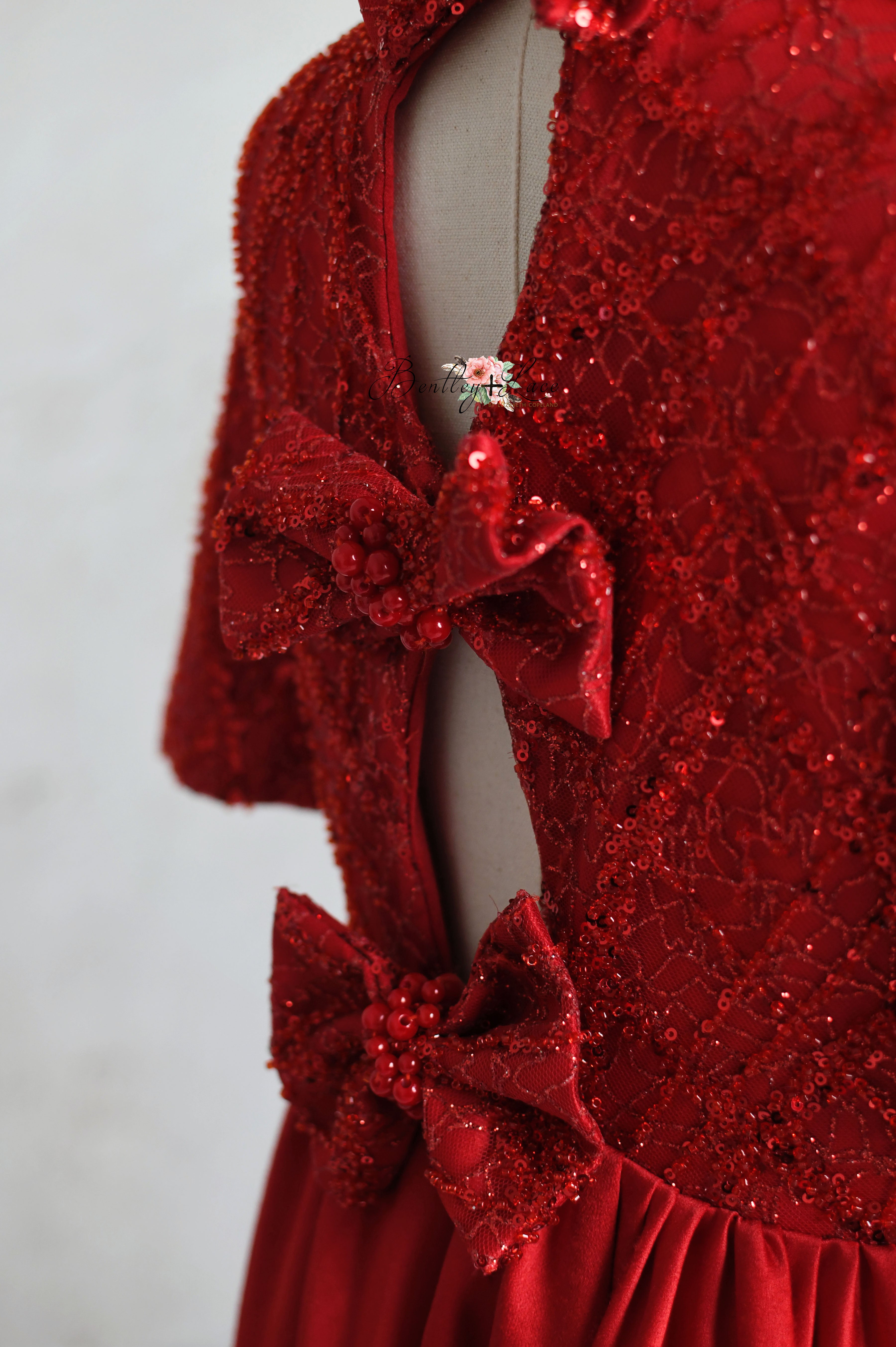 "Scarlet Sparkle" Silk Satin Floor Length Gown (7-10 Year)