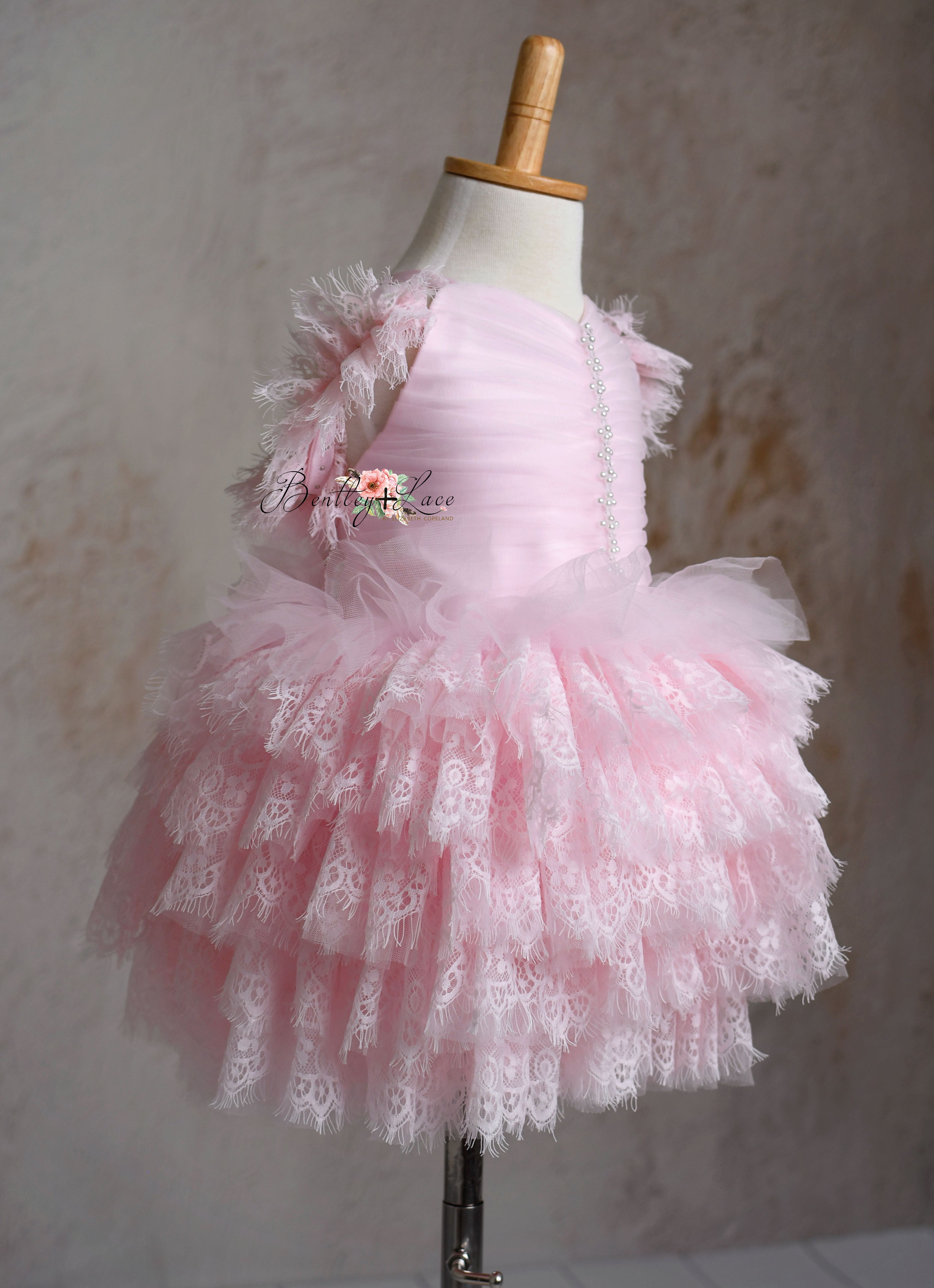 Couture Rental Baby Gown "Alyssa" - Pink Petal Length Dress - ( 24 month - 3 Year)