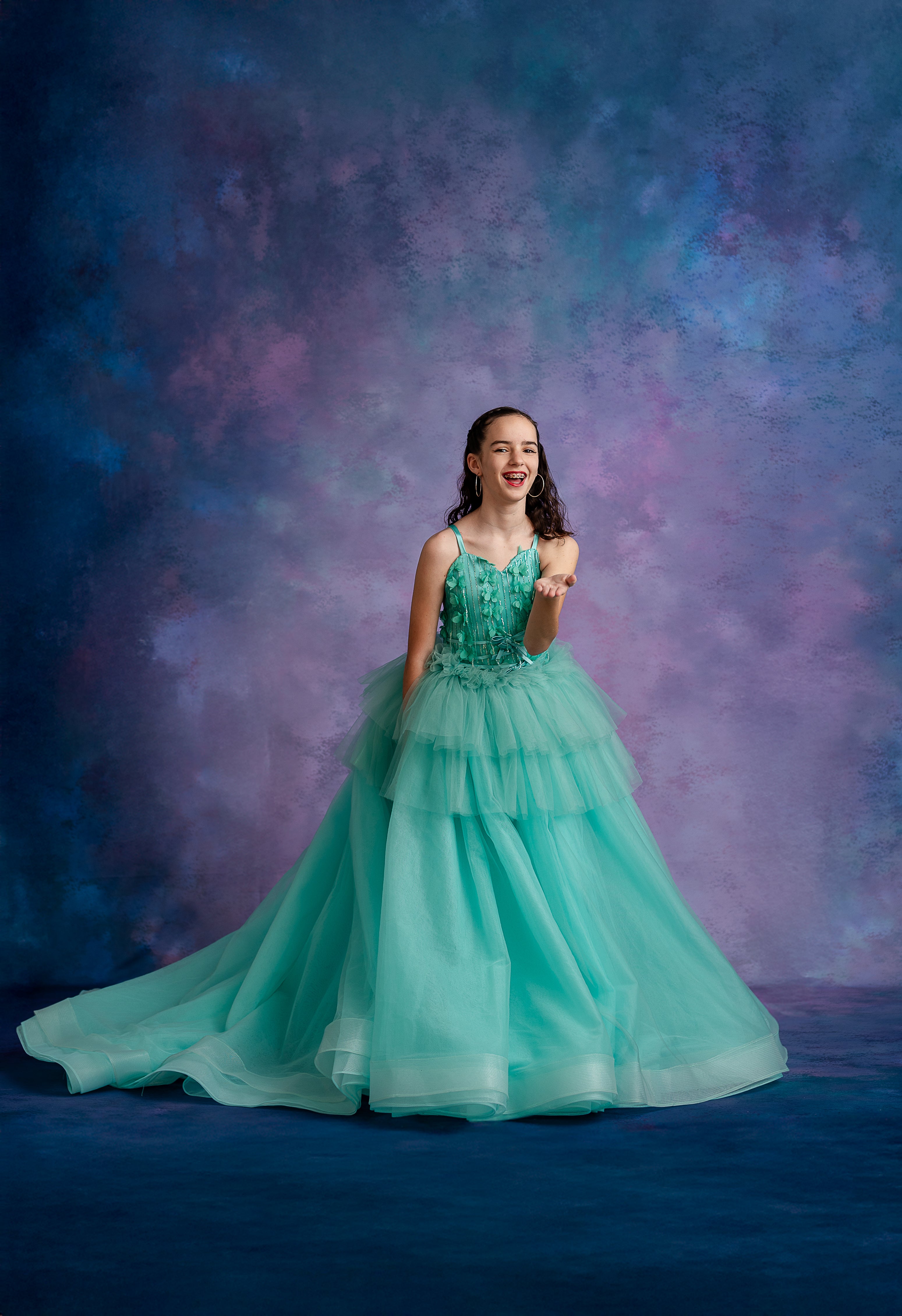 Ethereal seafoam dress with adjustable fit, perfect for special occasions