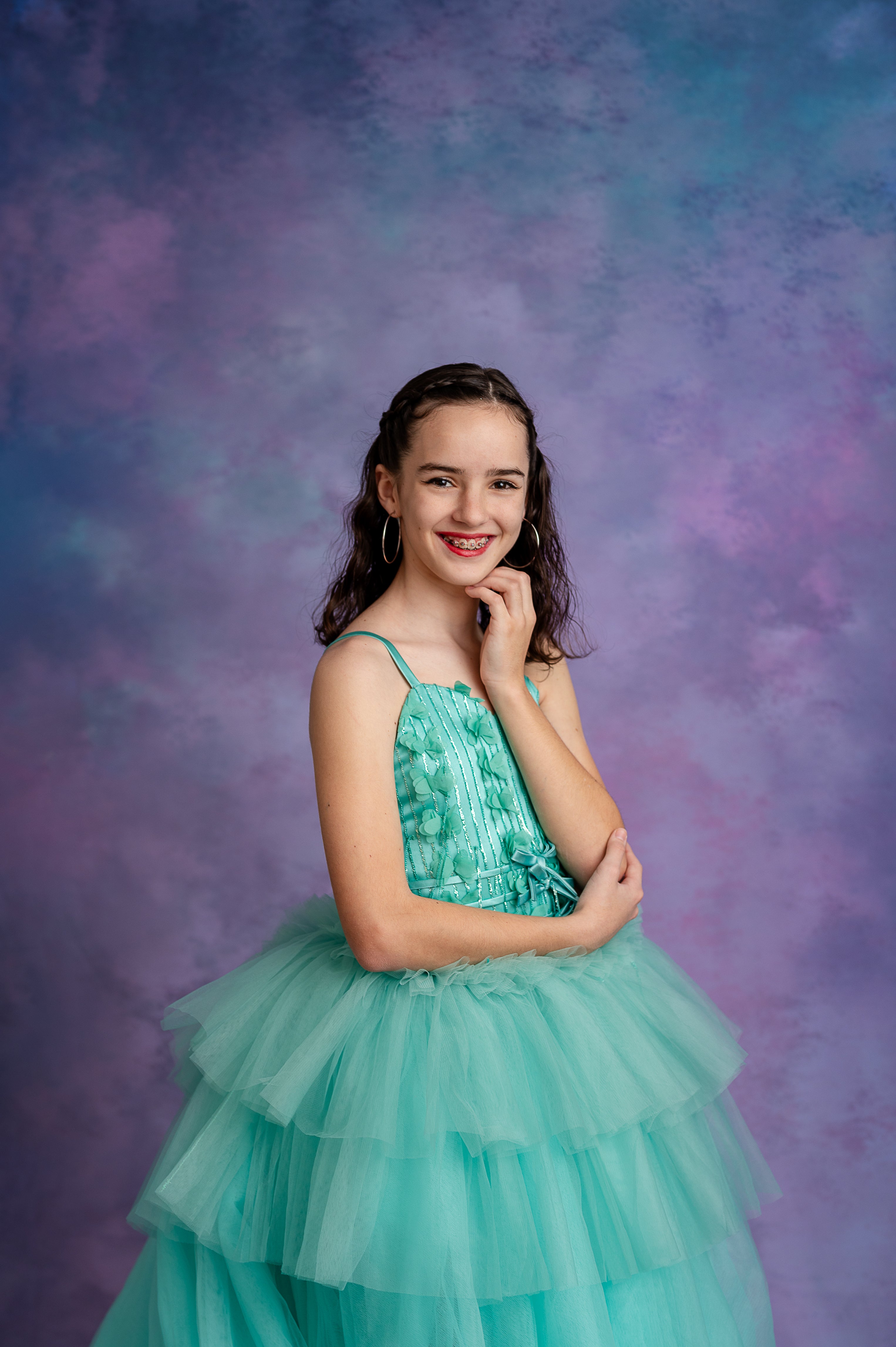 Elegant floor-length gown for ages 9-12, featuring a fully lined skirt