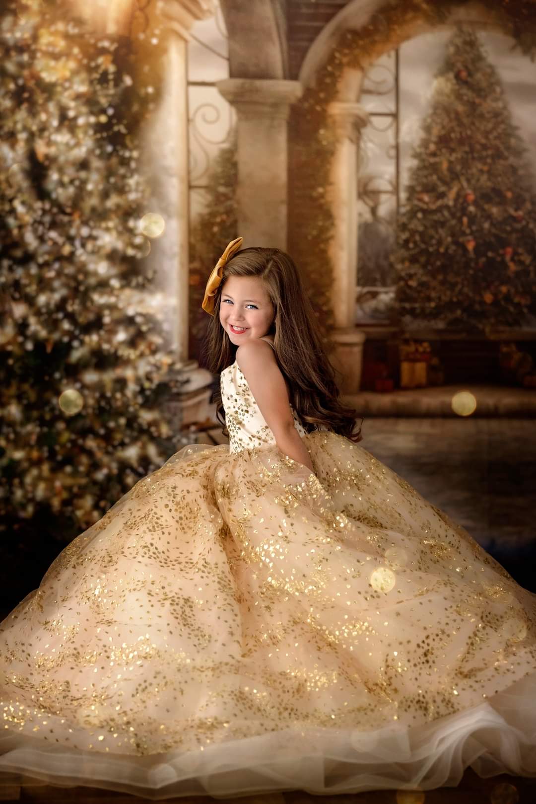 "Gold Shimmering Star" - Floor length ( 8 Year - Petite 9 Year)