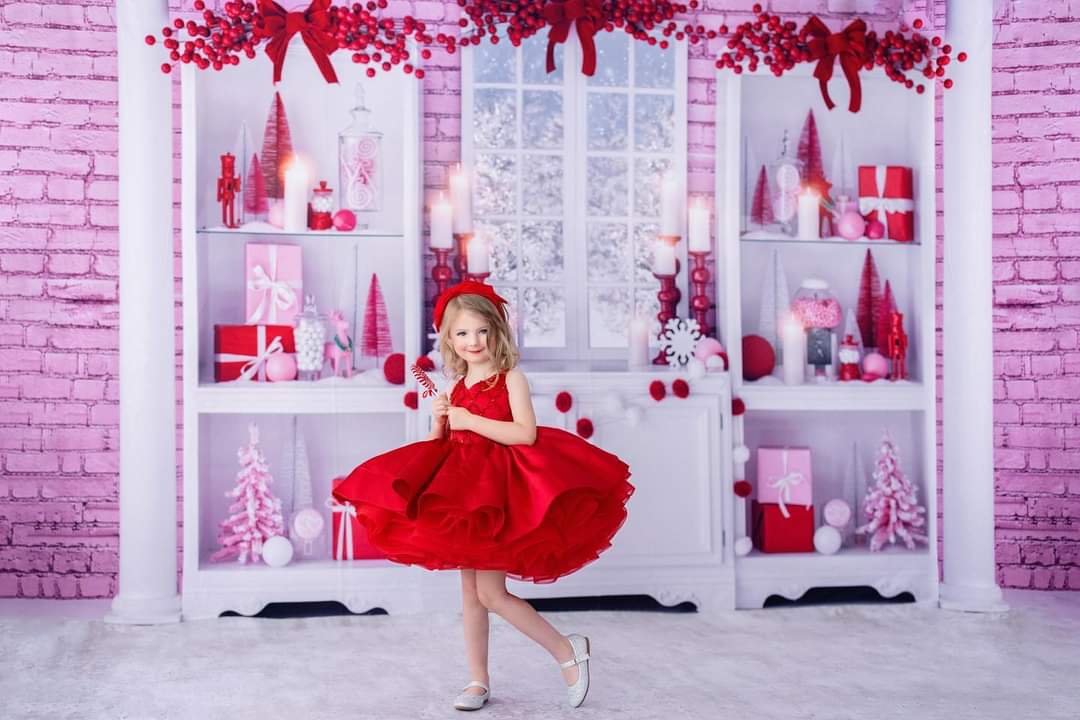 Sweetness Overload- Red Beaded Solid Petal Length Dress (5 Year - Petite 6 Year)