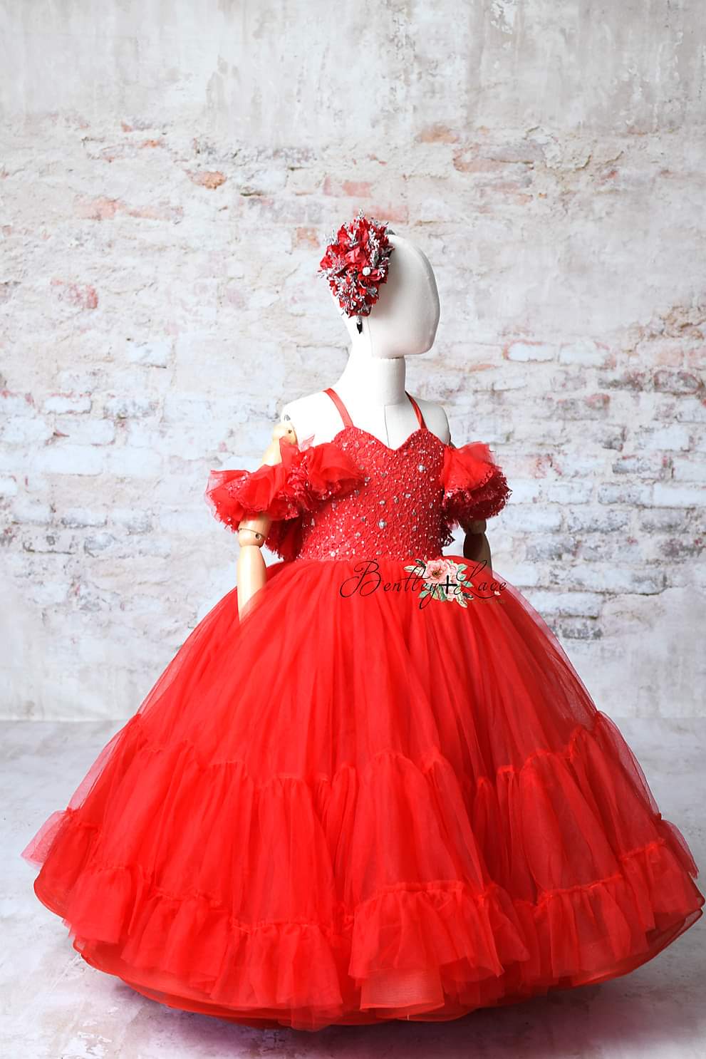 Red Christmas children's floor long gown- dress rental