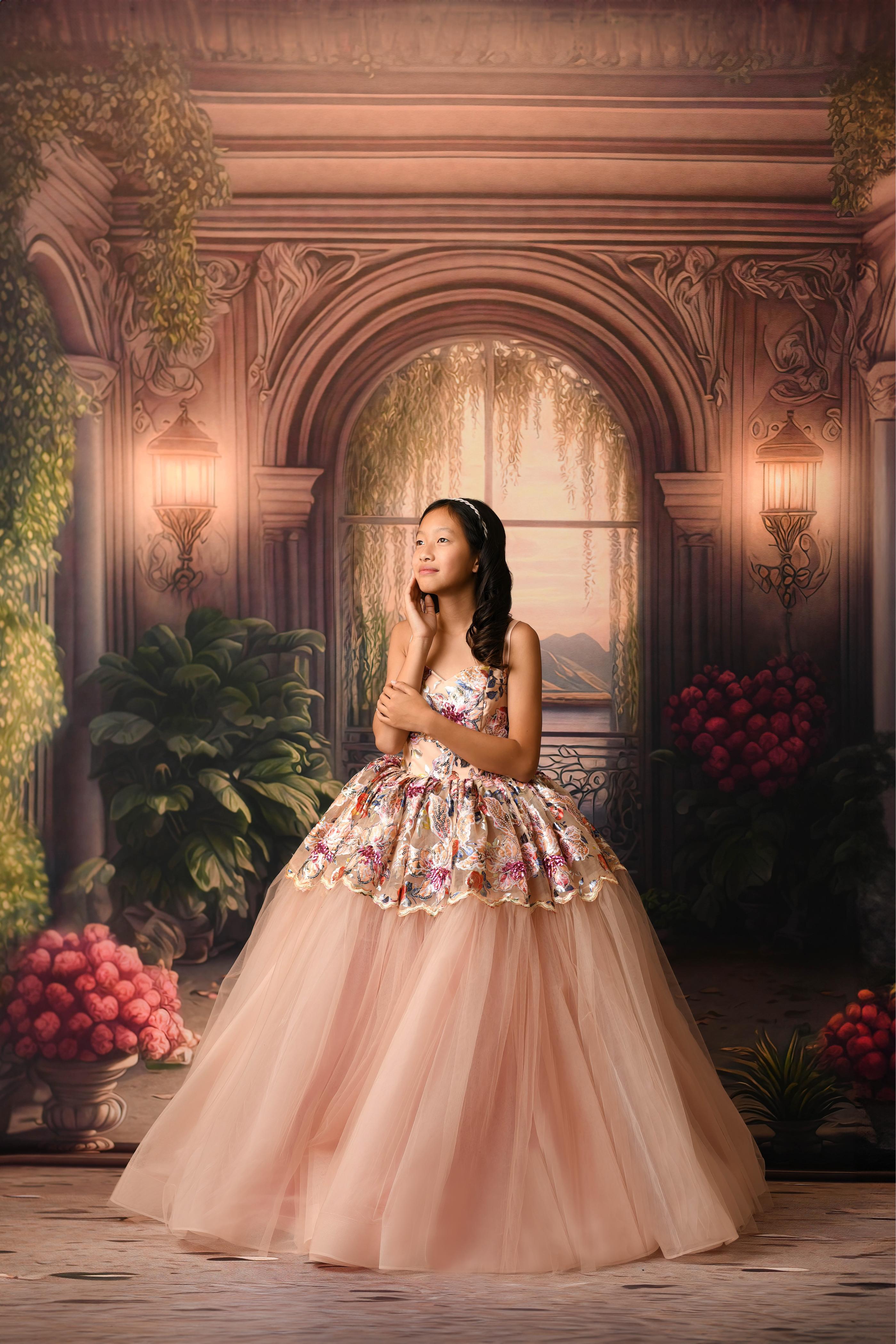 GIRL WEARING BEAUTIFUL PEPLUM GOWN