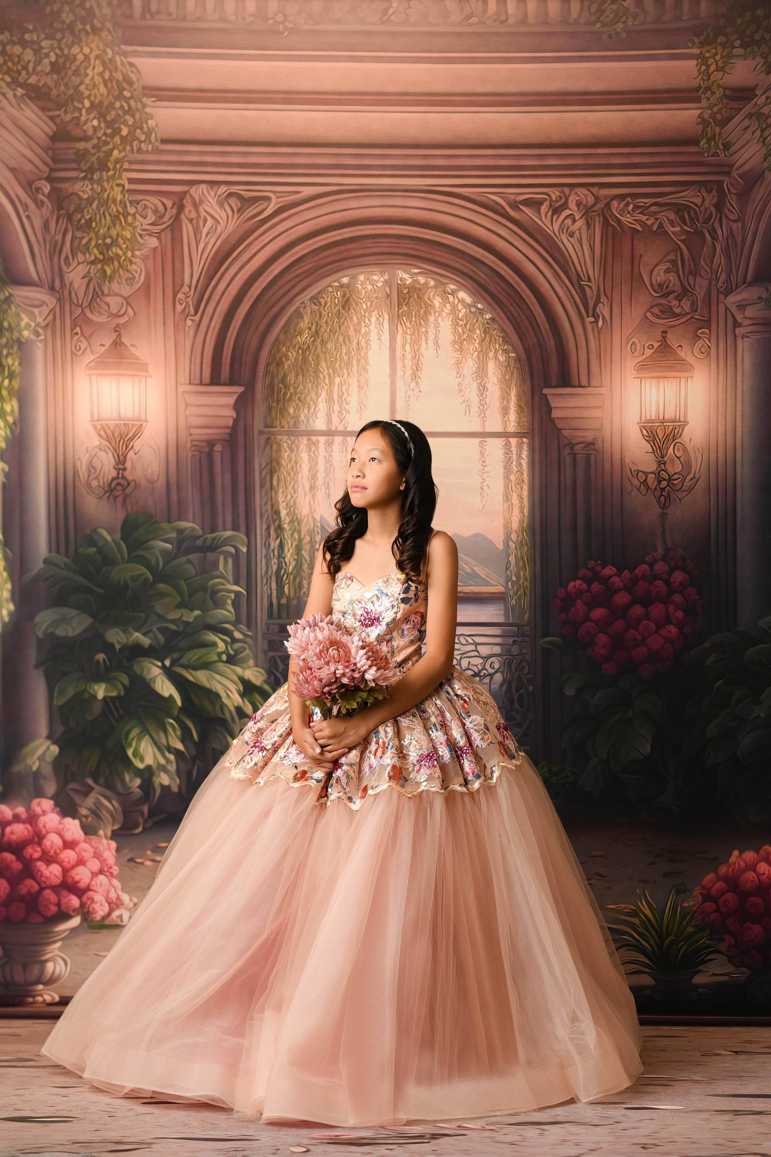 "Fleur de Lune (Moonflower)" -Detachable sleeves + Floor Length Gown - (8-10 year)