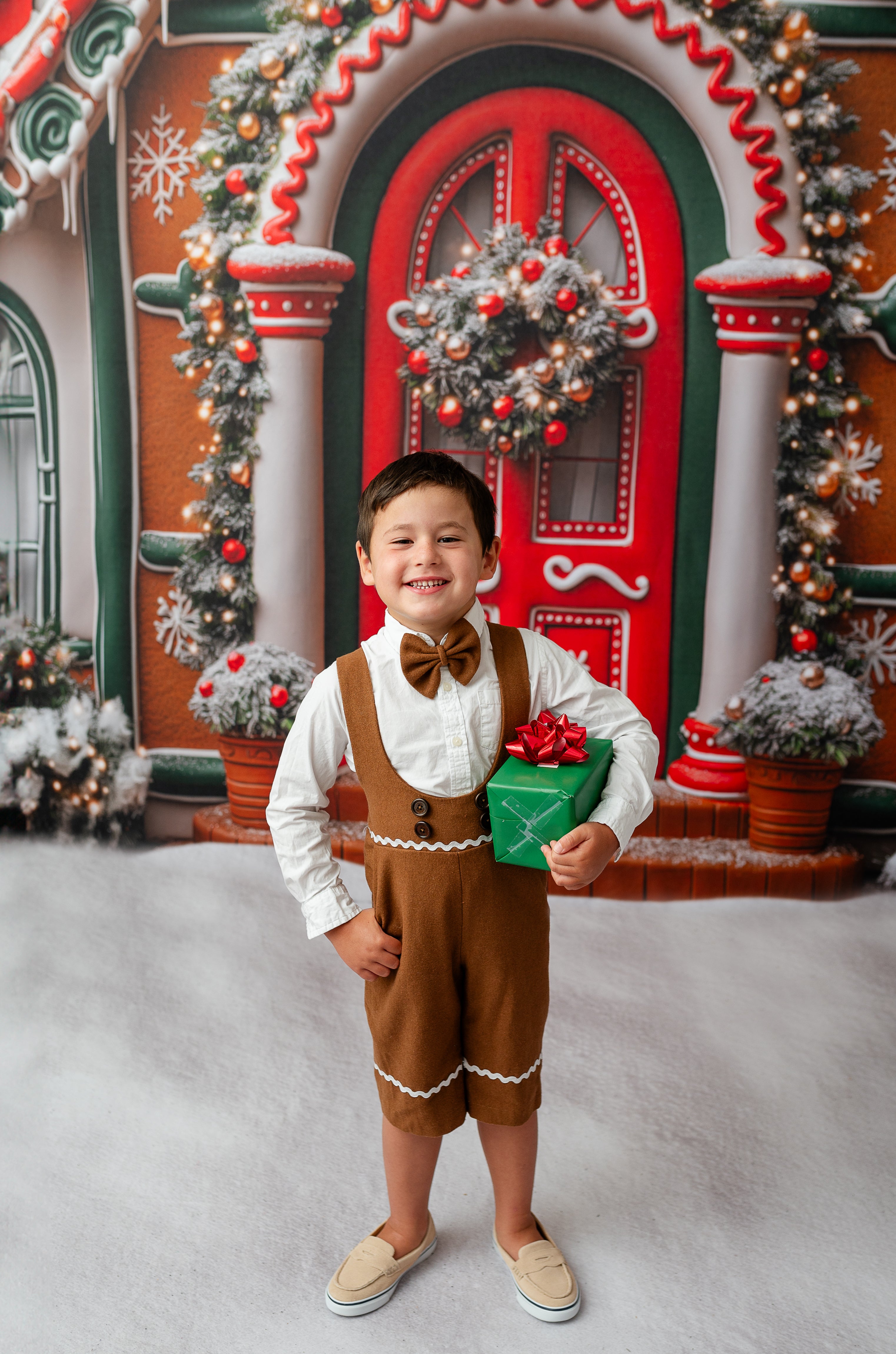 boys gingerbread suspender shorts