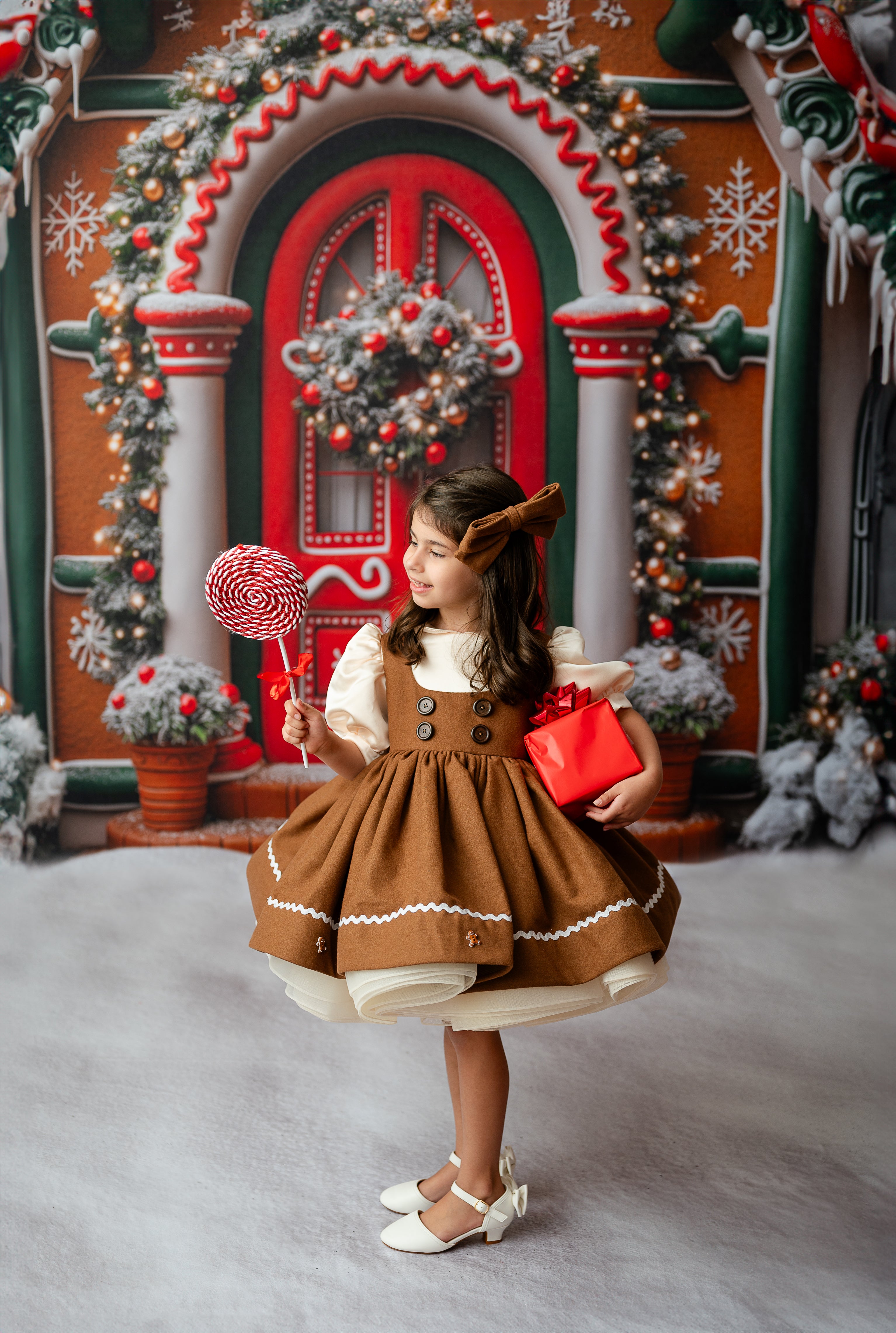 Gingerbread Vintage Length Dress Set (5-7 Years) | Includes Dress, Apron & Bow