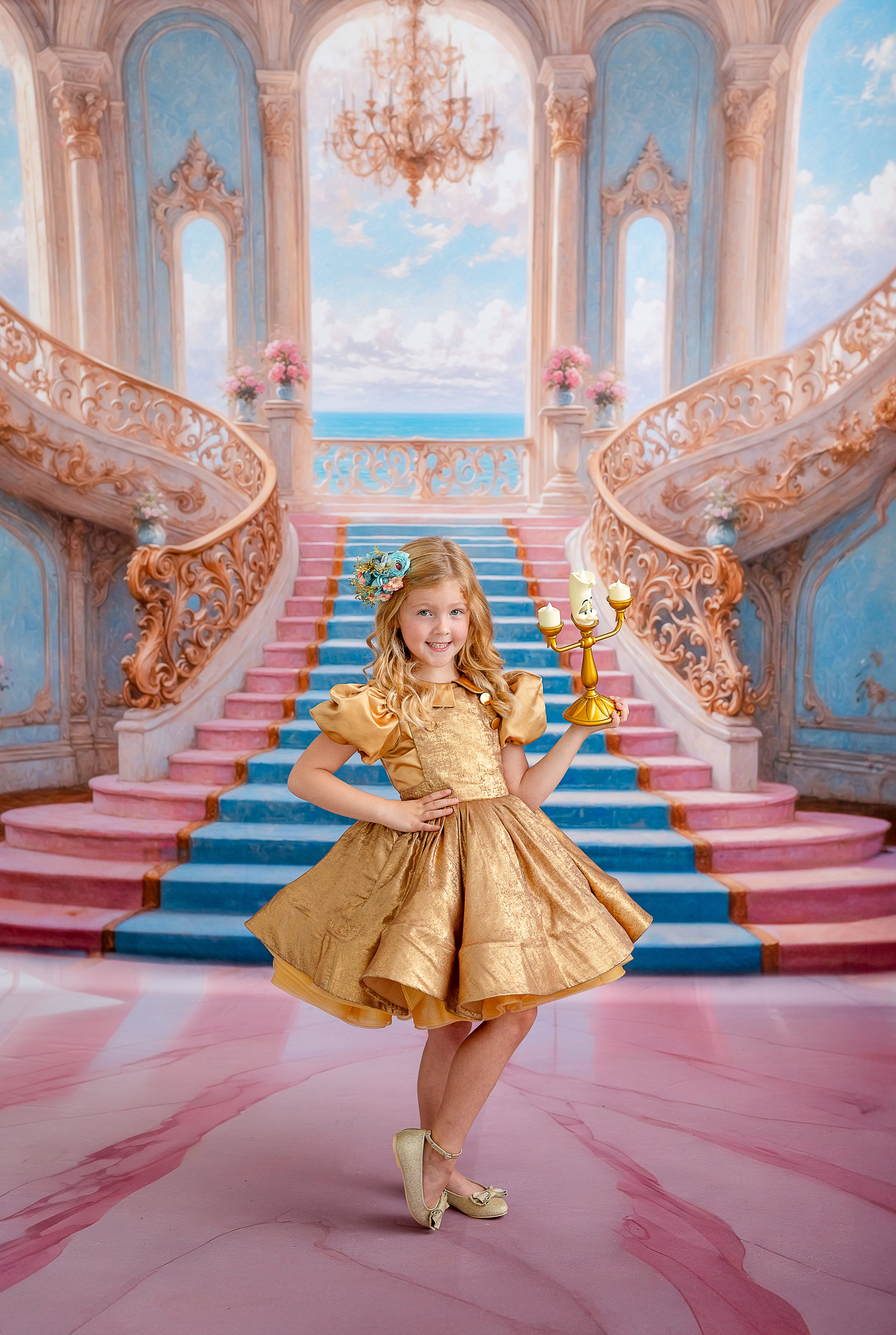 Golden Belle Vintage-Inspired Dress Petal-apron dress, detachable bodice, cape - Red (5-7 year)