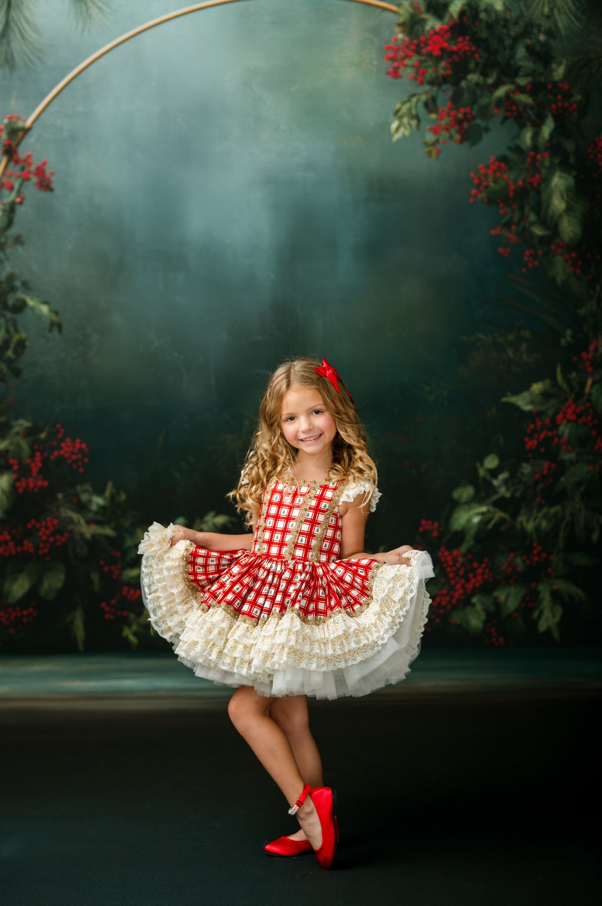 The Christmas Keepsake red plaid holiday couture dress rental for girls by Bentley + Lace