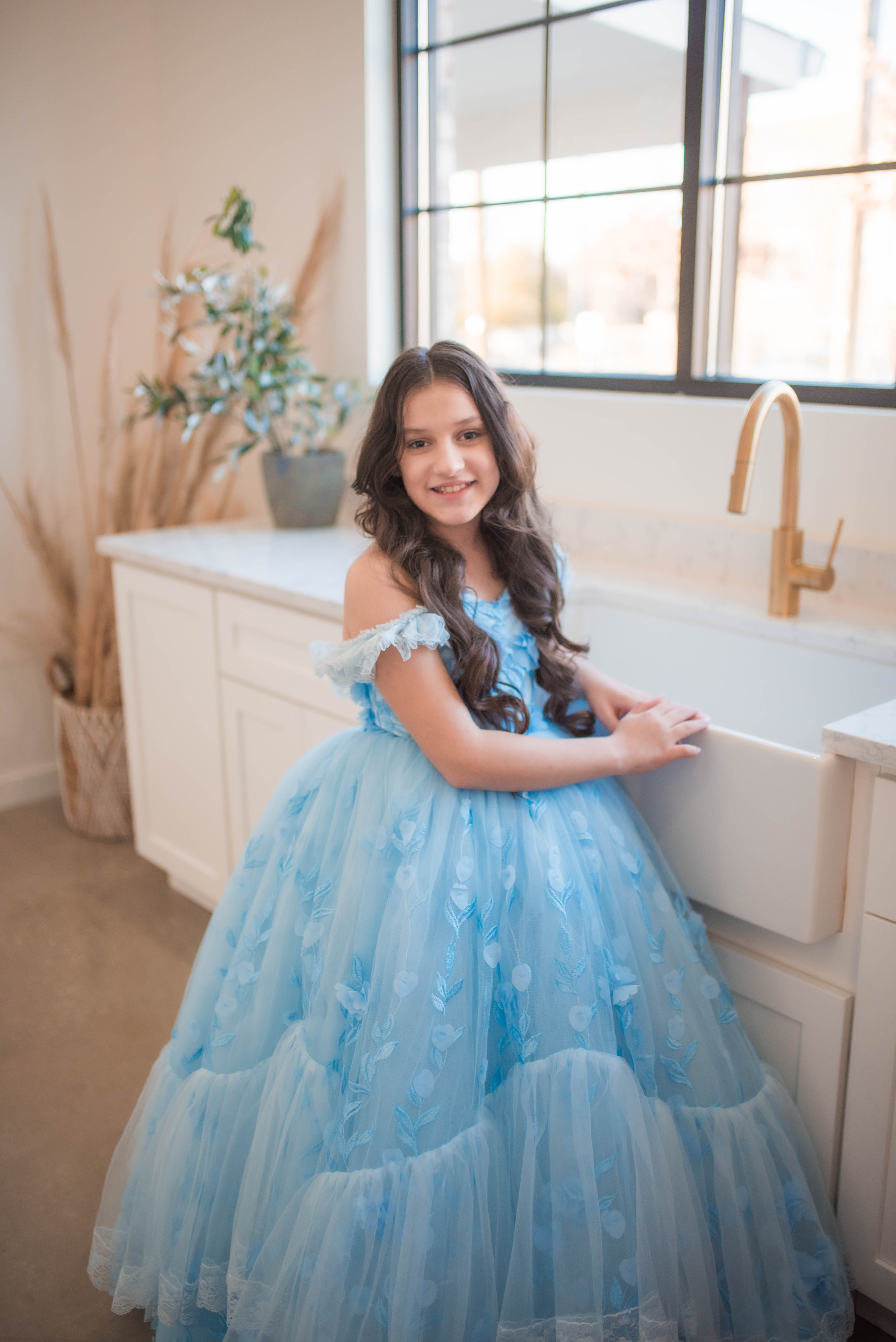 Madeleine- floor long gown -Off shoulder details (6 Year-7 year)