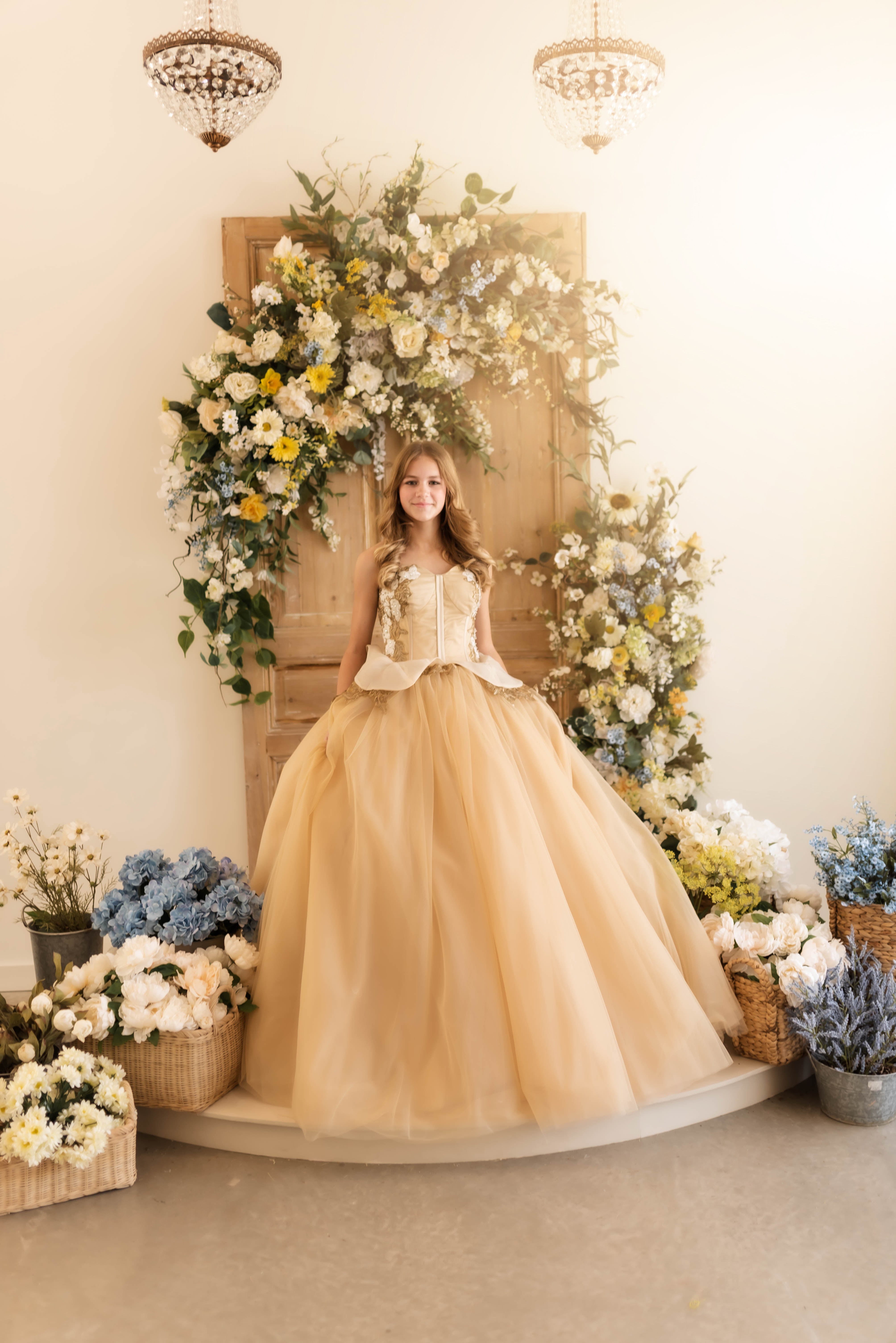 "Lumière Dorée" Couture Floor length gown  (13 Year - Petite ADULT size 6)