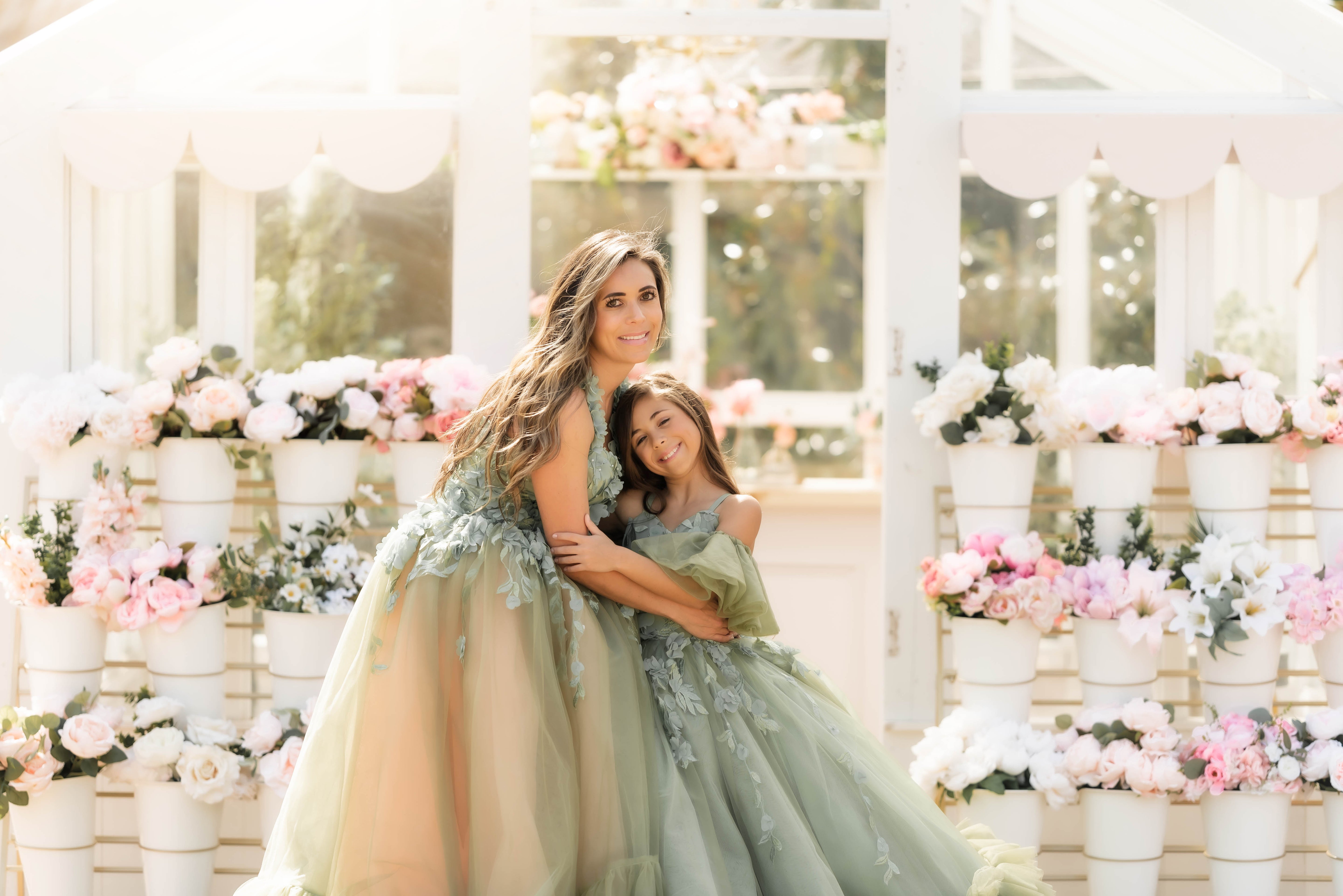 EUC RETRIED RENTAL "Sage Symphony " Couture Floor length gown ( 7 Year - Petite 9 Year)