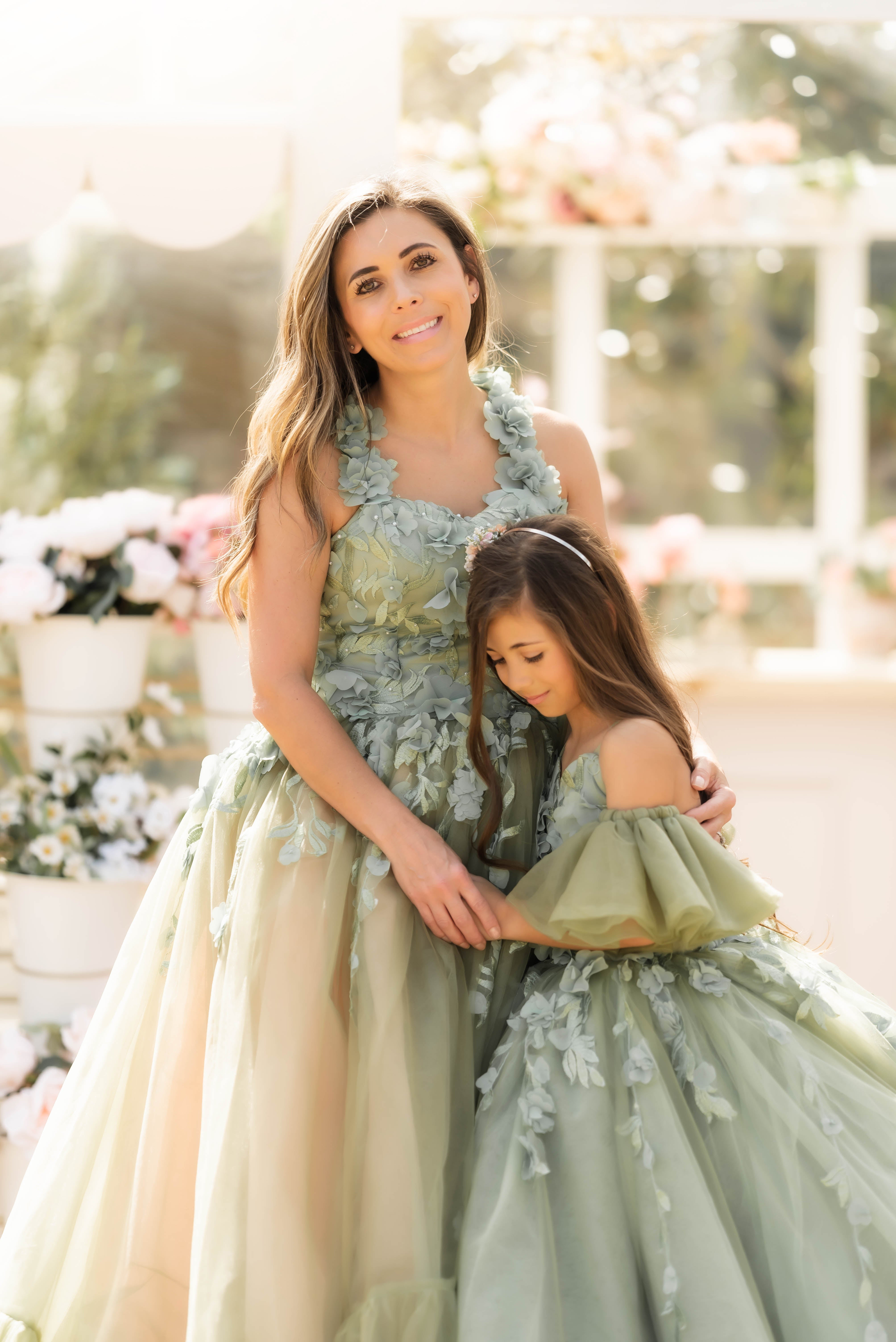 "Sage Symphony " Couture Floor length gown (Adult 2-8)