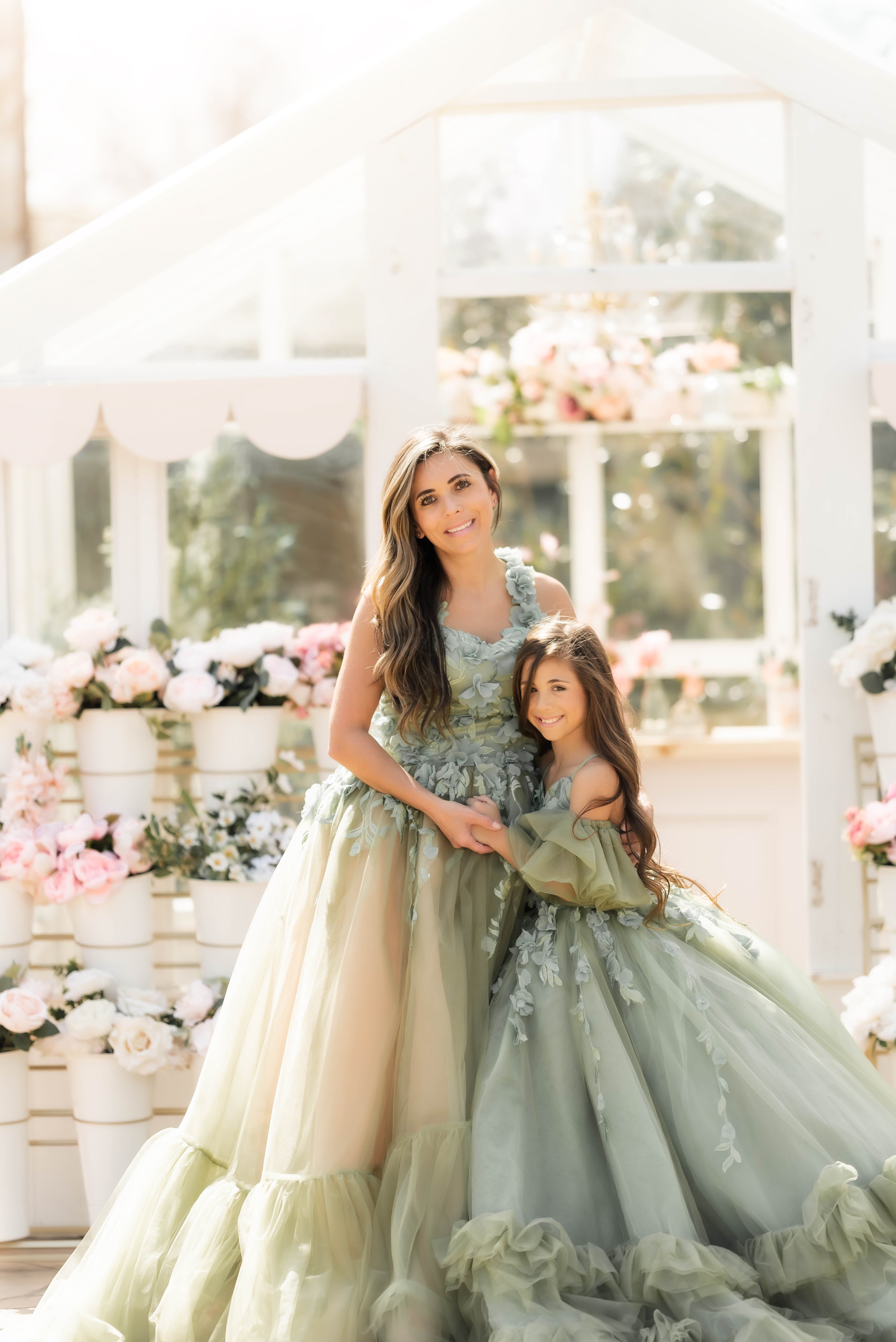 EUC RETRIED RENTAL "Sage Symphony " Couture Floor length gown ( 7 Year - Petite 9 Year)